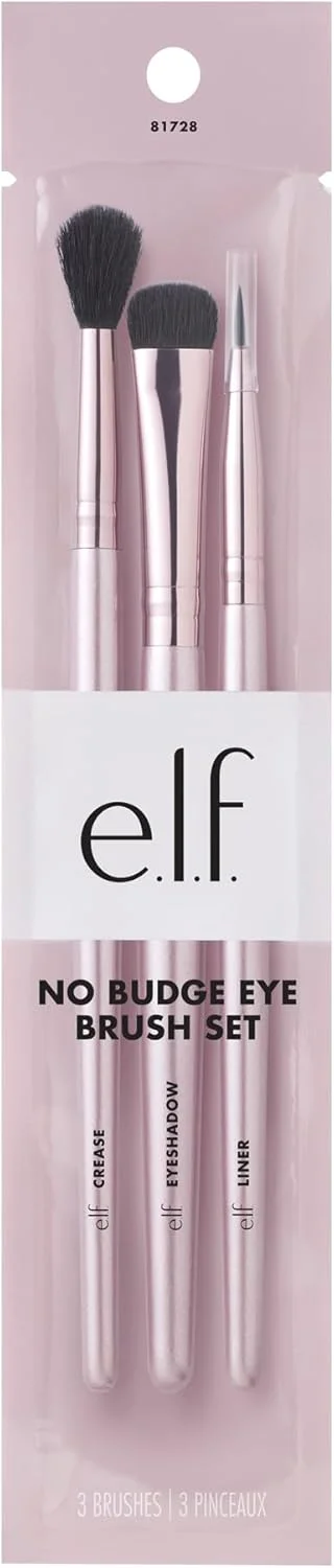 ست براش سایه چشم 3 تکه e.l.f. No Budge، مناسب برای استفاده و ترکیب رنگ، قابل استفاده با سایه چشم کرمی No Budge، وگان و بدون تست حیوانی