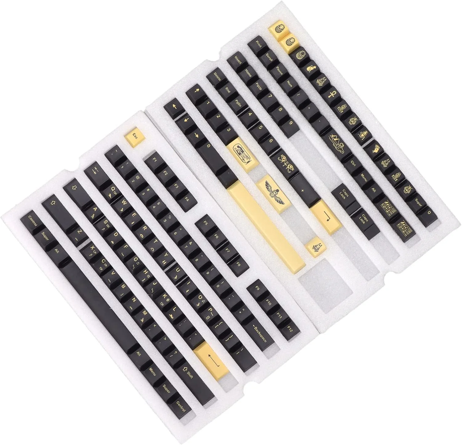 ست کلاهک های کلید PBT گیمینگ، 132 عدد کلاهک کلید تزئینی DIY، ارتفاع گیلاس بدون حروف، تم فرعون مصری، برای صفحه کلید مکانیکی