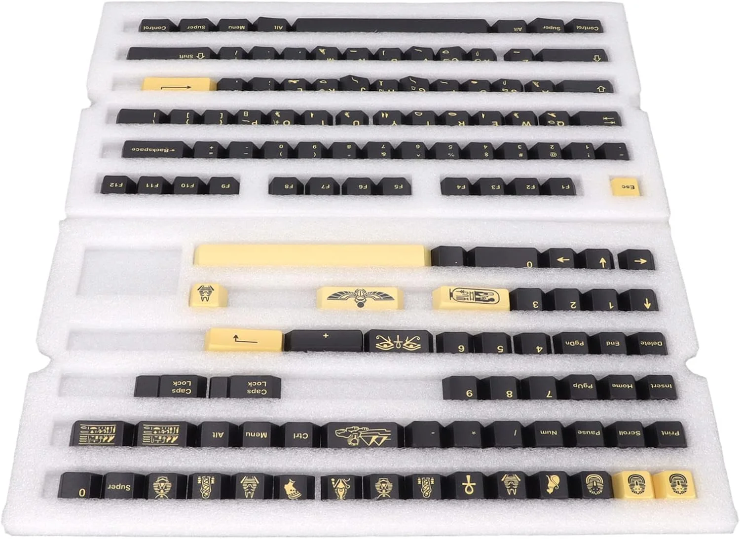 ست کلاهک های کلید PBT گیمینگ، 132 عدد کلاهک کلید تزئینی DIY، ارتفاع گیلاس بدون حروف، تم فرعون مصری، برای صفحه کلید مکانیکی