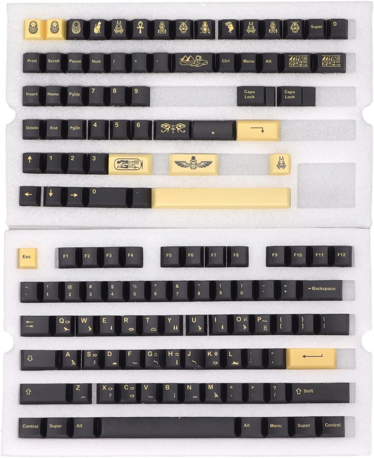 ست کلاهک های کلید PBT گیمینگ، 132 عدد کلاهک کلید تزئینی DIY، ارتفاع گیلاس بدون حروف، تم فرعون مصری، برای صفحه کلید مکانیکی