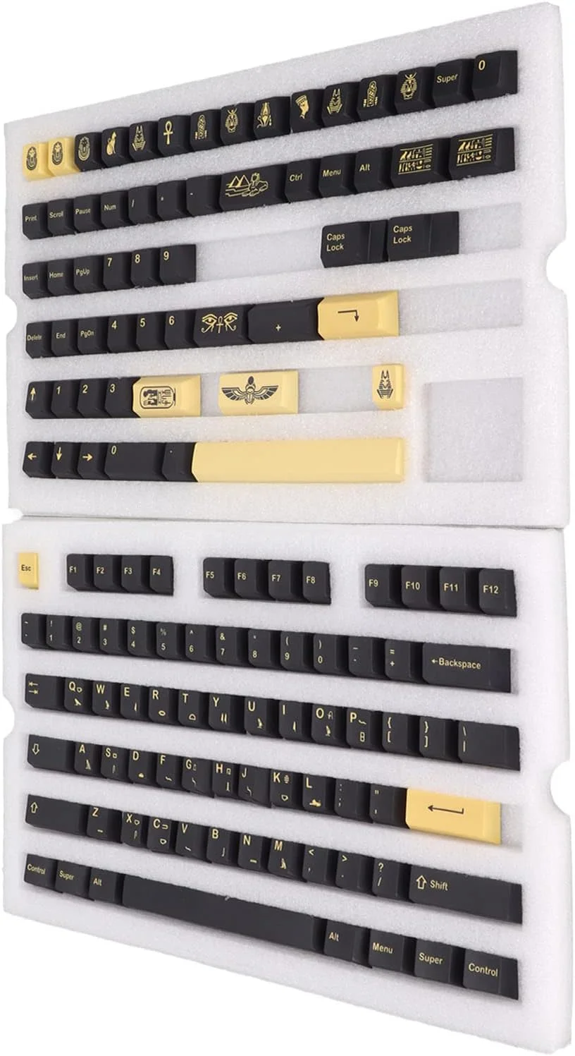 ست کلاهک های کلید PBT گیمینگ، 132 عدد کلاهک کلید تزئینی DIY، ارتفاع گیلاس بدون حروف، تم فرعون مصری، برای صفحه کلید مکانیکی