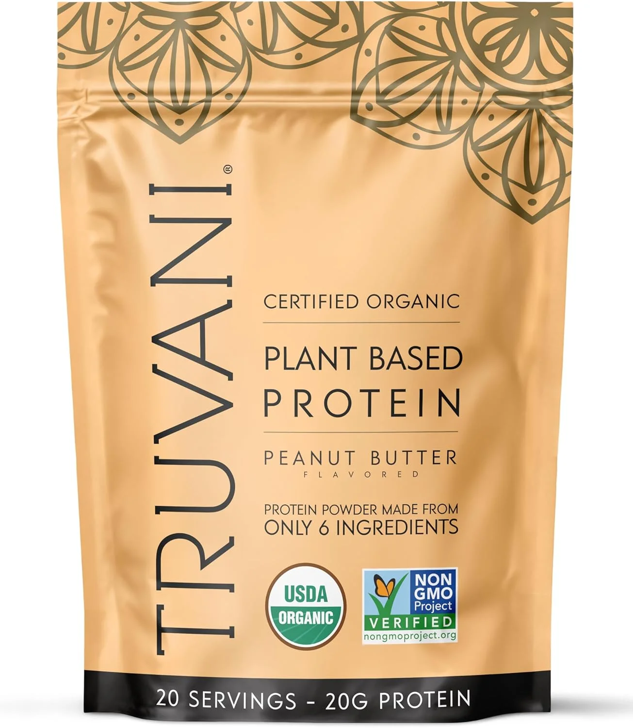 پودر پروتئین گیاهی Truvani - کره بادام زمینی دارای گواهی USDA ارگانیک - وگان، غیر GMO، بدون لبنیات، سویا و گلوتن (1 بسته، 20 سروینگ)