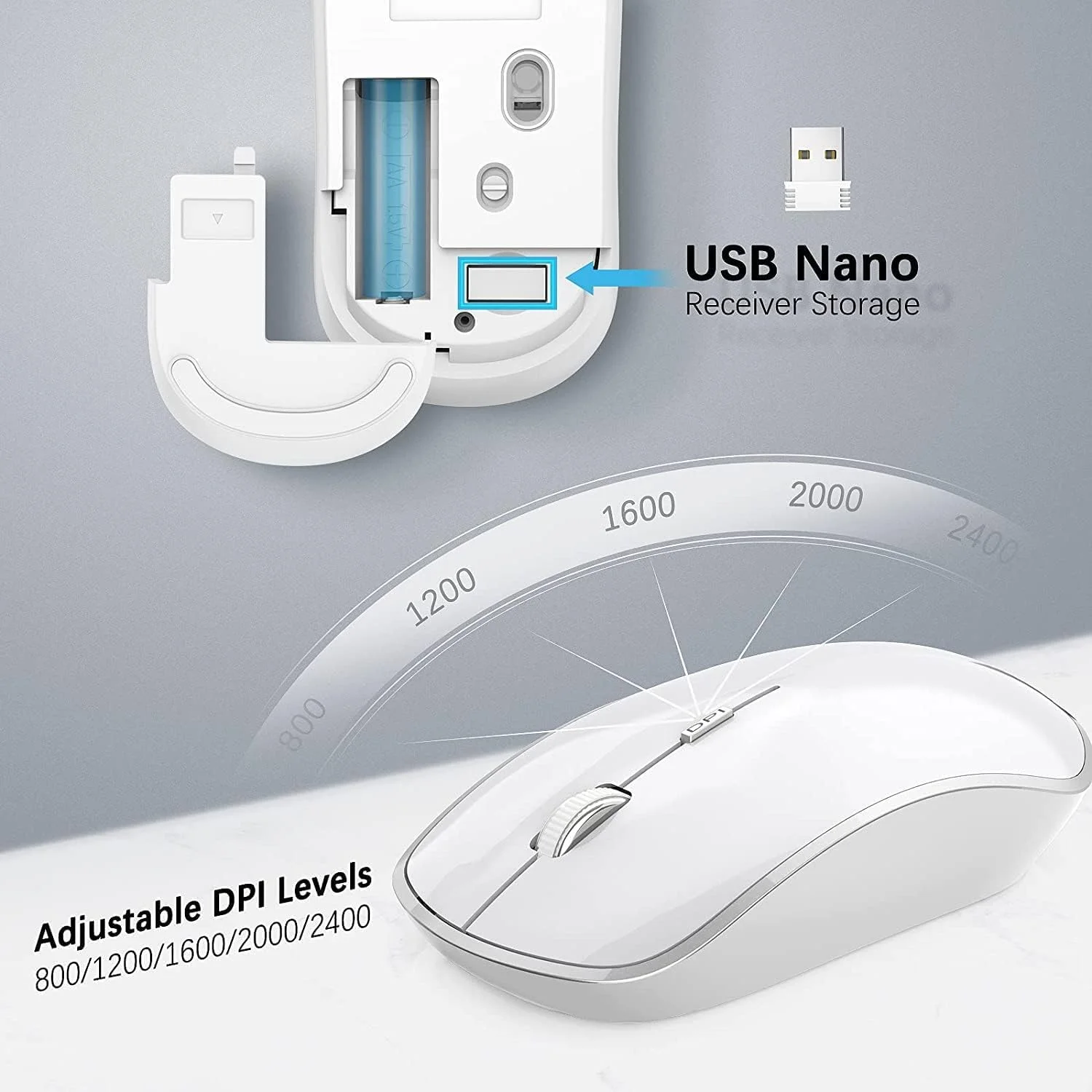 مجموعه کیبورد و ماوس بی‌سیم، کیبورد و ماوس بی‌سیم باریک 2.4G - قابل حمل، اندازه کامل، ارگونومیک، 2400 DPI، صرفه‌جویی فوق‌العاده در مصرف انرژی، طراحی شیک - سفید + نقره‌ای (سفید)