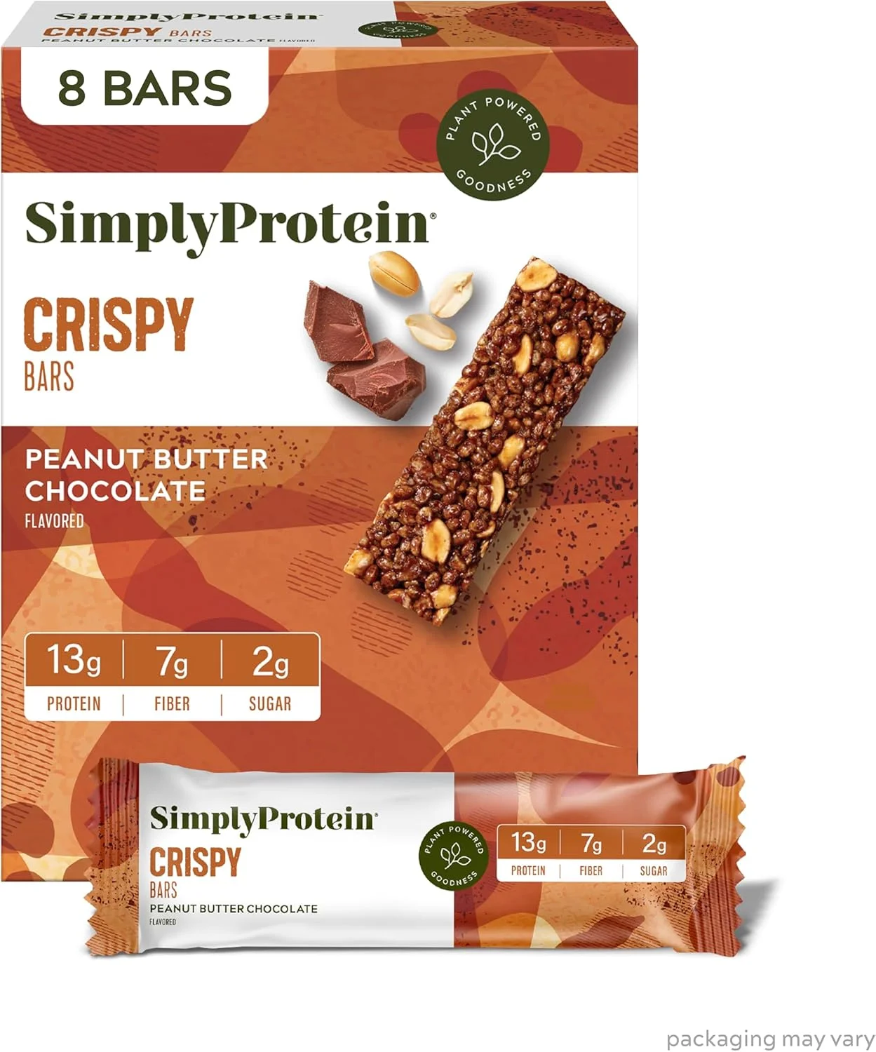 بارهای پروتئینی ترد Simply Protein. بارهای ترد سبک و تمیز با پایه گیاهی (شکلات کره بادام زمینی، بسته 8 عددی).