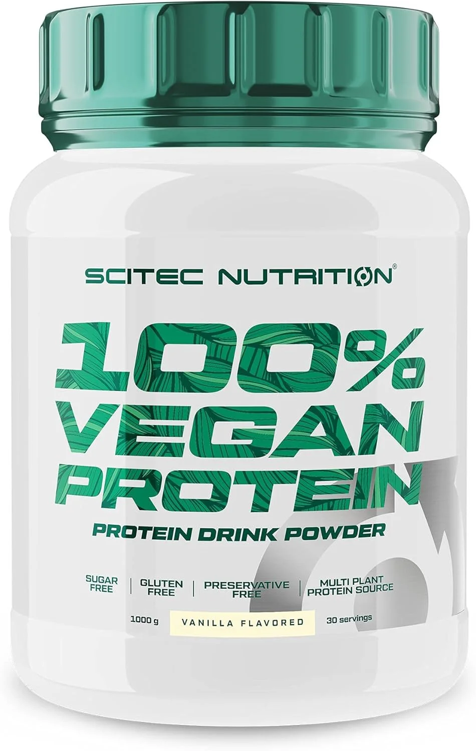 پروتئین گیاهی 100% وگان سایتک نوتریشن، پودر نوشیدنی پروتئینی گیاهی طعم دار با ویتامین B12 و شیرین کننده ها، بدون شکر و گلوتن، 1 کیلوگرم، وانیلی