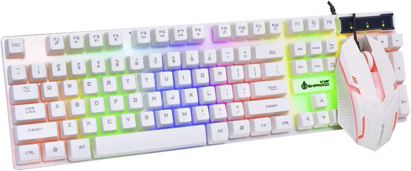 مجموعه کیبورد و ماوس سیم دار گیمینگ Douself با 104 کلید، کیبورد با نور پس زمینه RGB و ماوس حساس