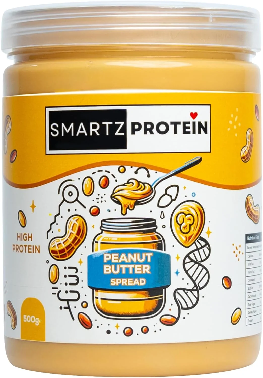 اسپری کره بادام زمینی پروتئینی طبیعی SMARTZ PROTEIN، 25% پروتئین، بادام زمینی برشته شده (خامه ای) 500 گرم (بسته 1 عددی) کم شکر 100% گیاهی با پروتئین وی