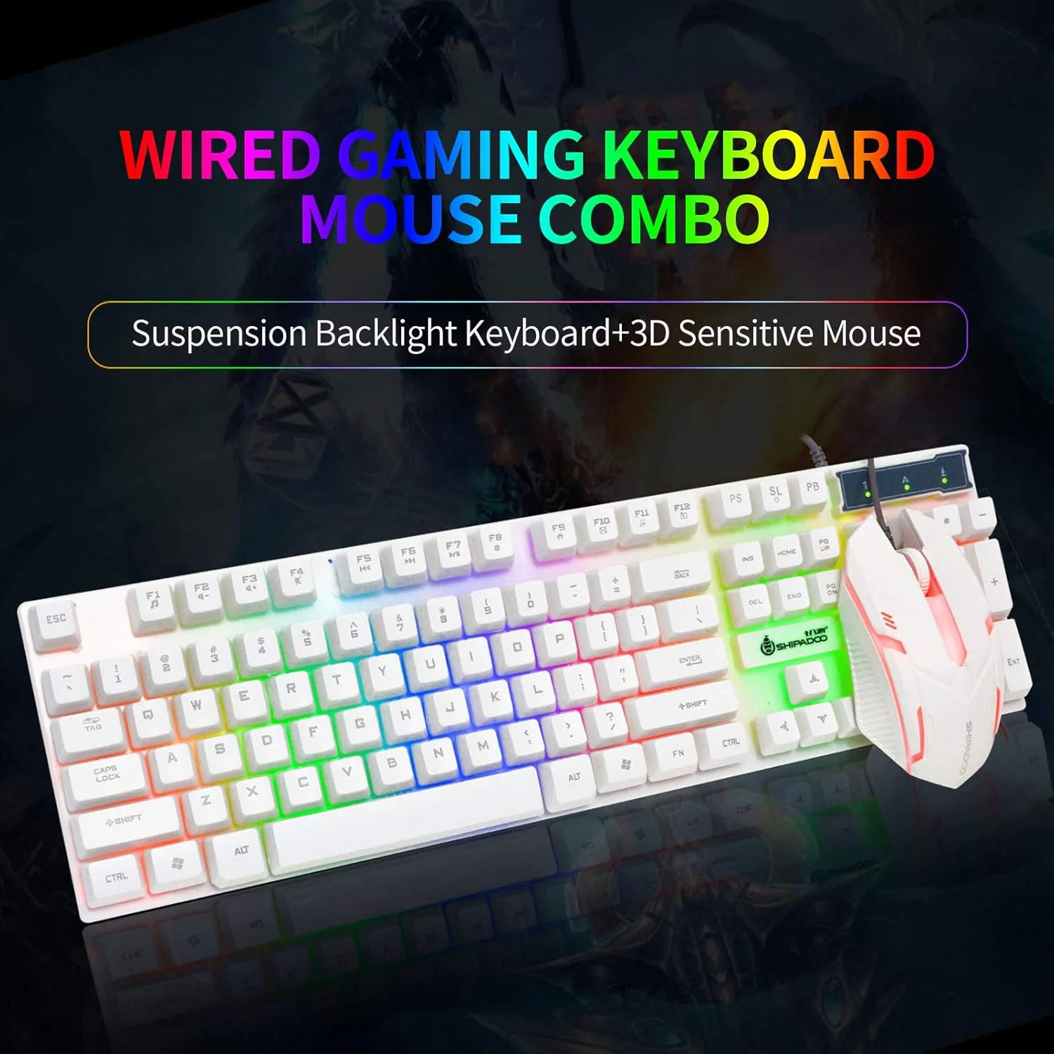 مجموعه کیبورد و ماوس سیم دار گیمینگ Douself با 104 کلید، کیبورد با نور پس زمینه RGB و ماوس حساس