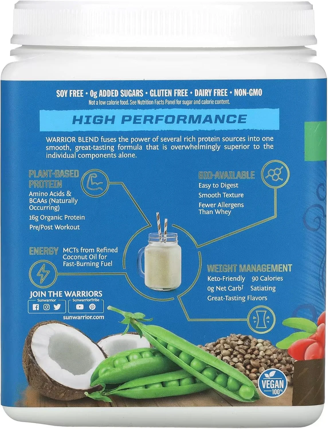 سان واریر - Warrior Blend High Performance | پروتئین گیاهی | کتو فرندلی | وگان | پودر پروتئین ارگانیک شکلاتی 375 گرم