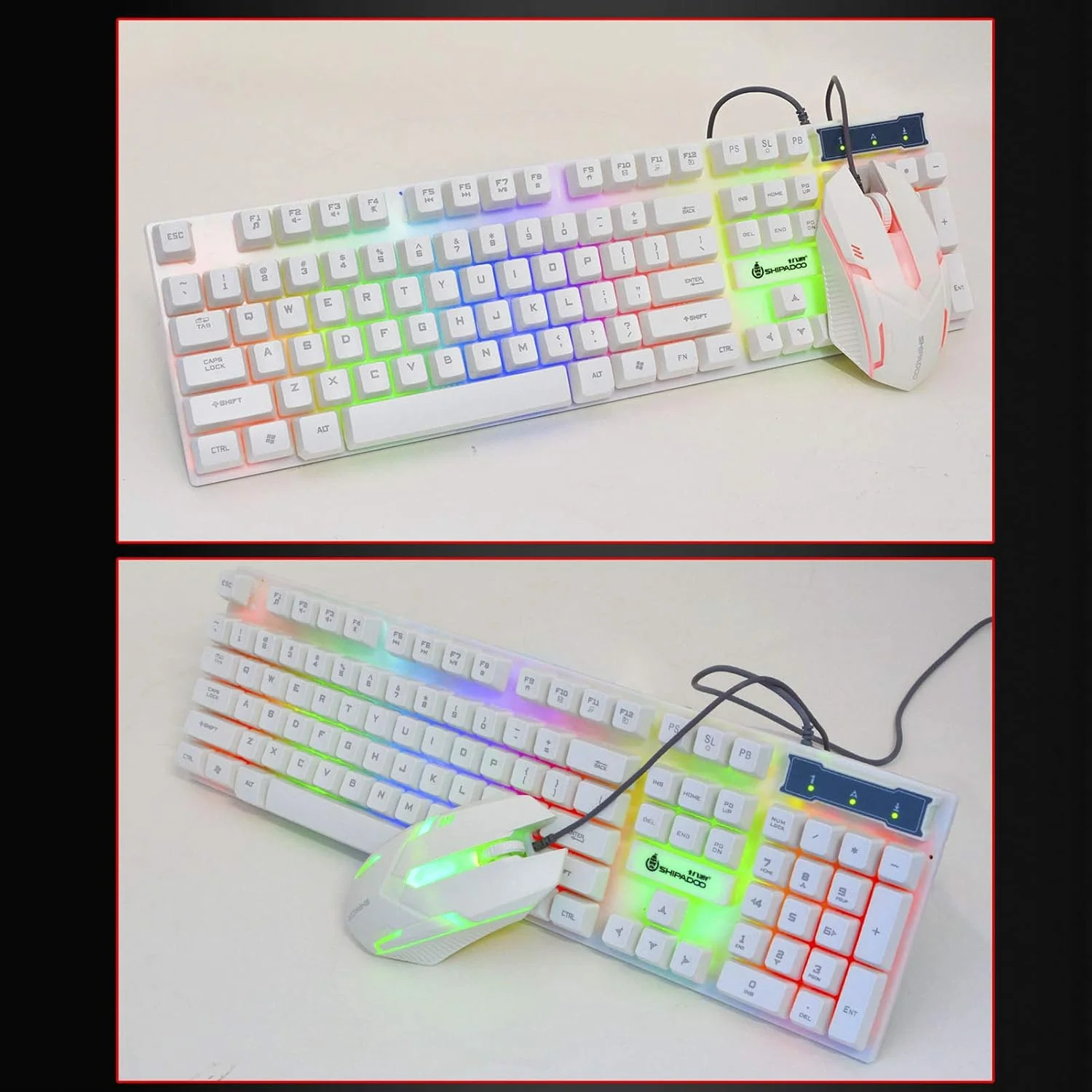 مجموعه کیبورد و ماوس سیم دار گیمینگ Douself با 104 کلید، کیبورد با نور پس زمینه RGB و ماوس حساس