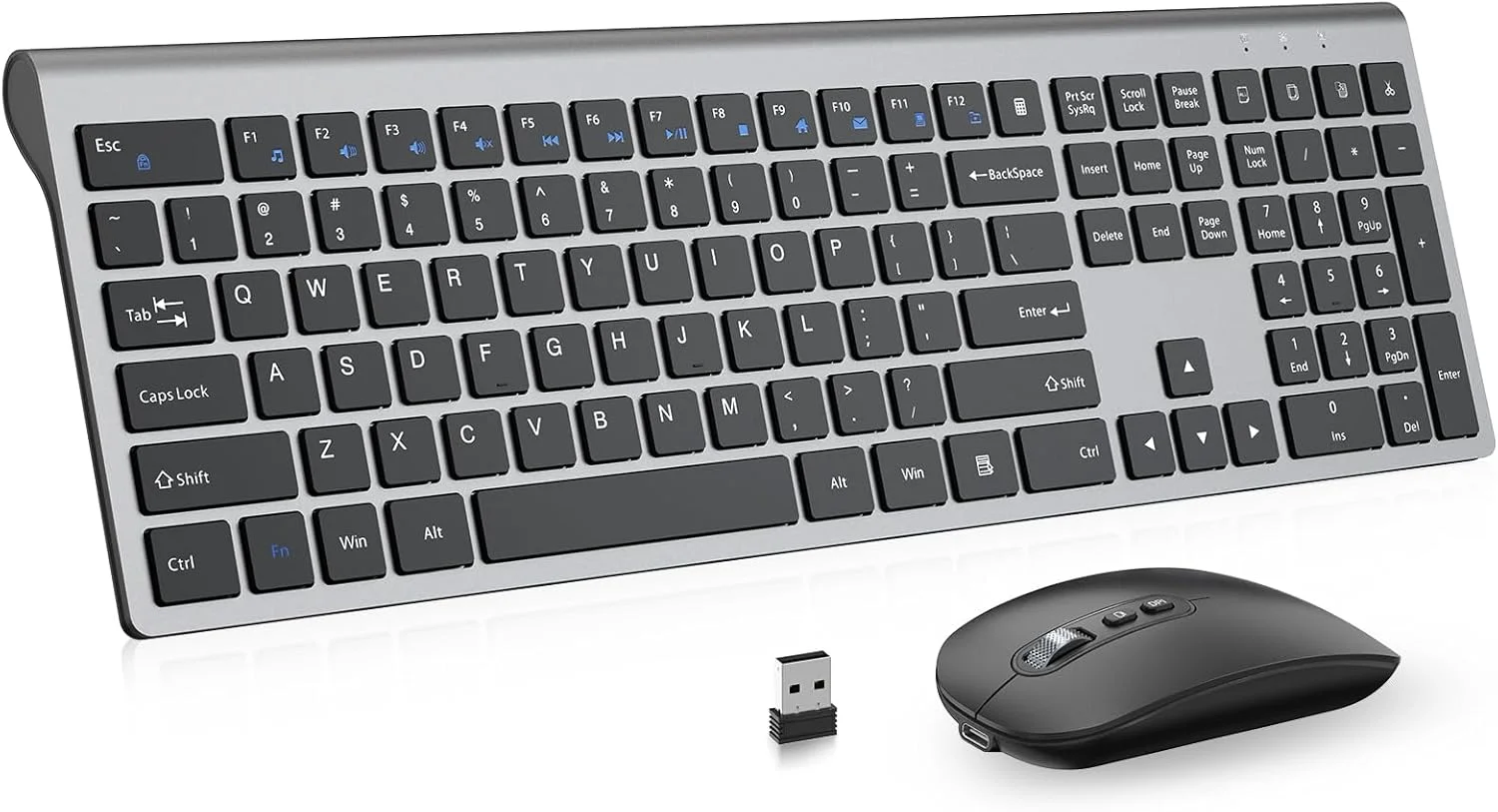 ست کیبورد و ماوس بی‌سیم قابل شارژ Cimetech، کیبورد و ماوس فول سایز USB 2.4G برای مک، ویندوز، لپ‌تاپ، کامپیوتر - خاکستری