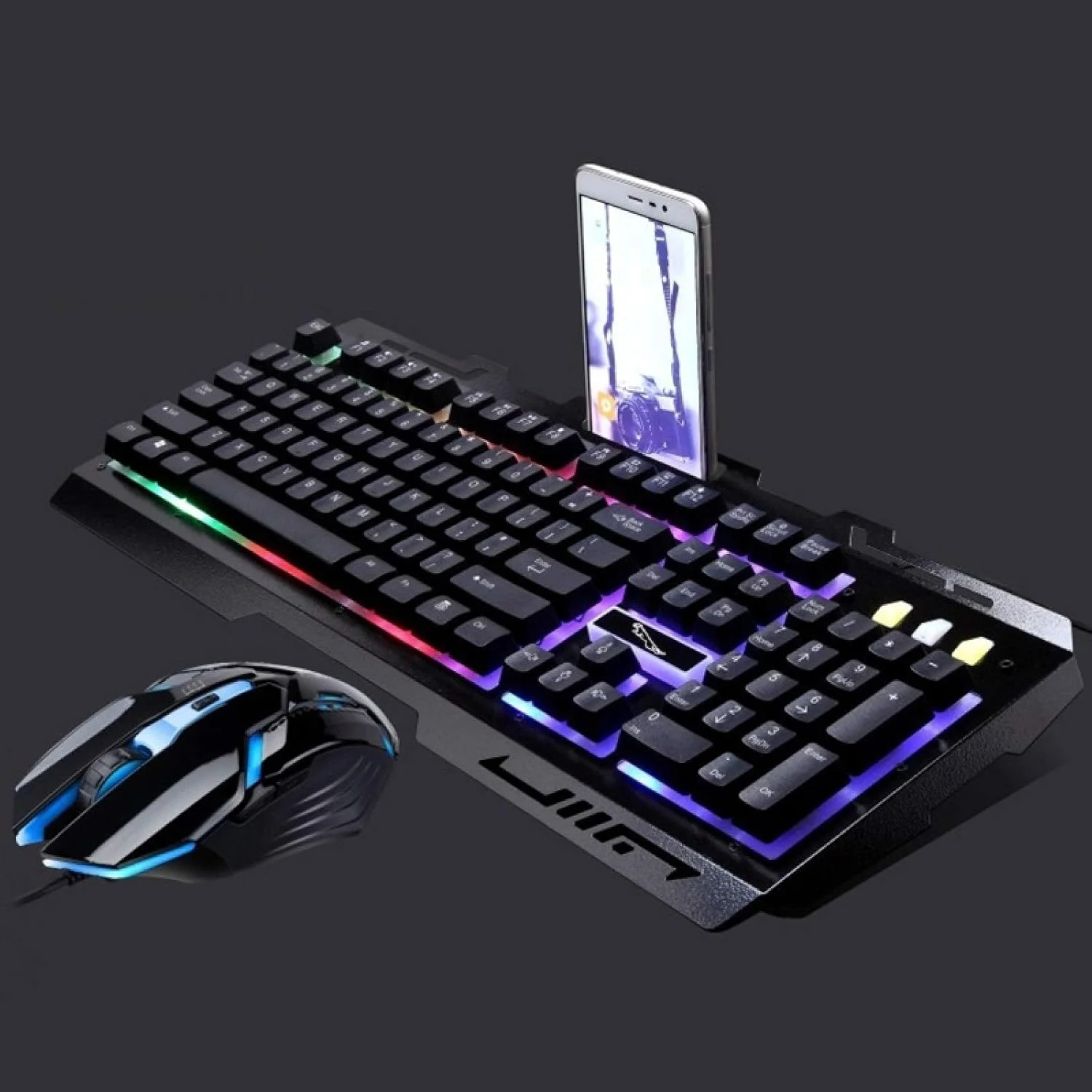 ست ماوس و کیبورد گیمینگ سیم دار GHZHEGIZHUND مدل G700 USB با نور پس زمینه RGB، طول کابل کیبورد: 1.35 متر، طول کابل ماوس: 1.3 متر (مشکی) لوازم جانبی کامپیوتر (رنگ: مشکی)