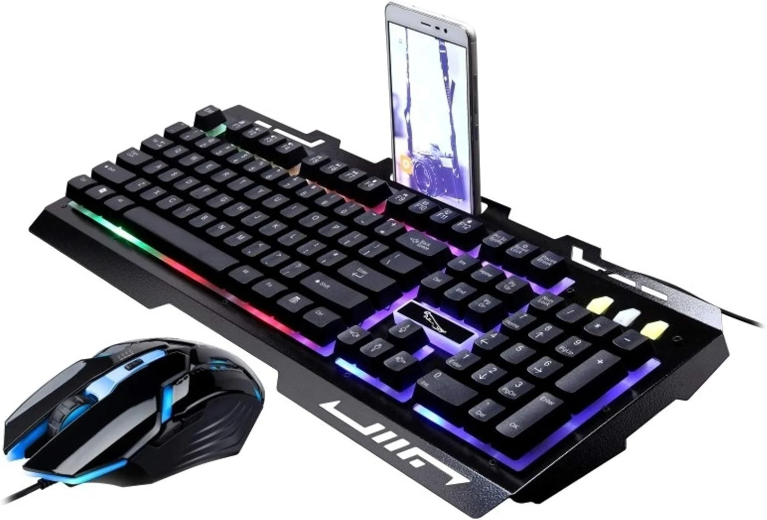 ست ماوس و کیبورد گیمینگ سیم دار GHZHEGIZHUND مدل G700 USB با نور پس زمینه RGB، طول کابل کیبورد: 1.35 متر، طول کابل ماوس: 1.3 متر (مشکی) لوازم جانبی کامپیوتر (رنگ: مشکی)