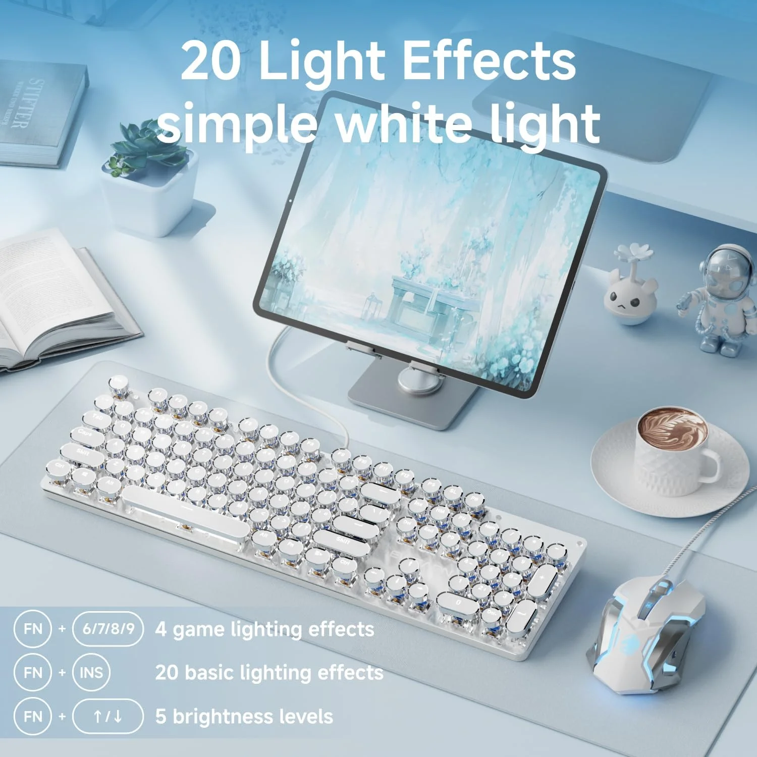 ست کیبورد و ماوس گیمینگ سیمی TK100 طرح ماشین تحریر - سفید