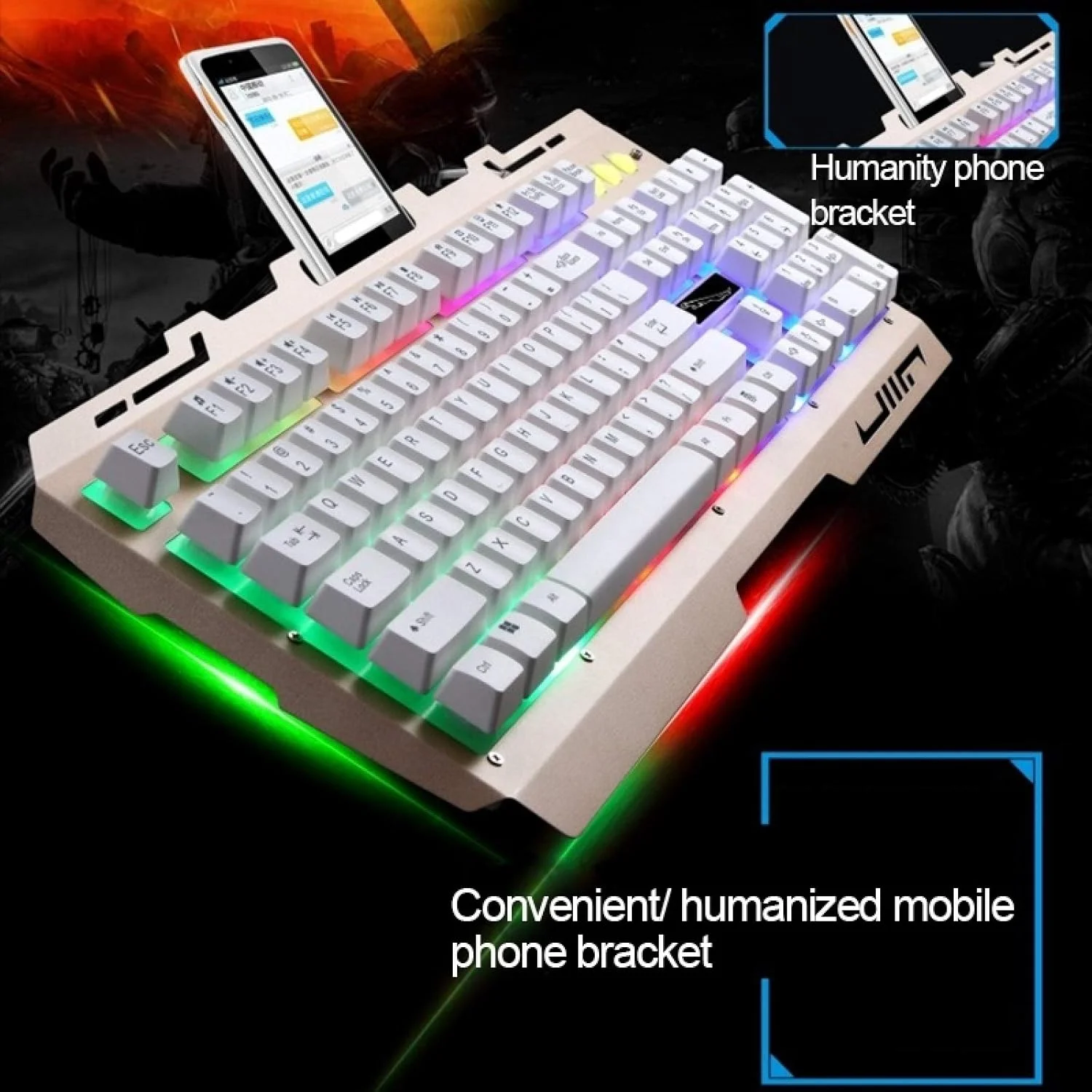 ست ماوس و کیبورد گیمینگ سیم دار GHZHEGIZHUND مدل G700 USB با نور پس زمینه RGB، طول کابل کیبورد: 1.35 متر، طول کابل ماوس: 1.3 متر (مشکی) لوازم جانبی کامپیوتر (رنگ: مشکی)