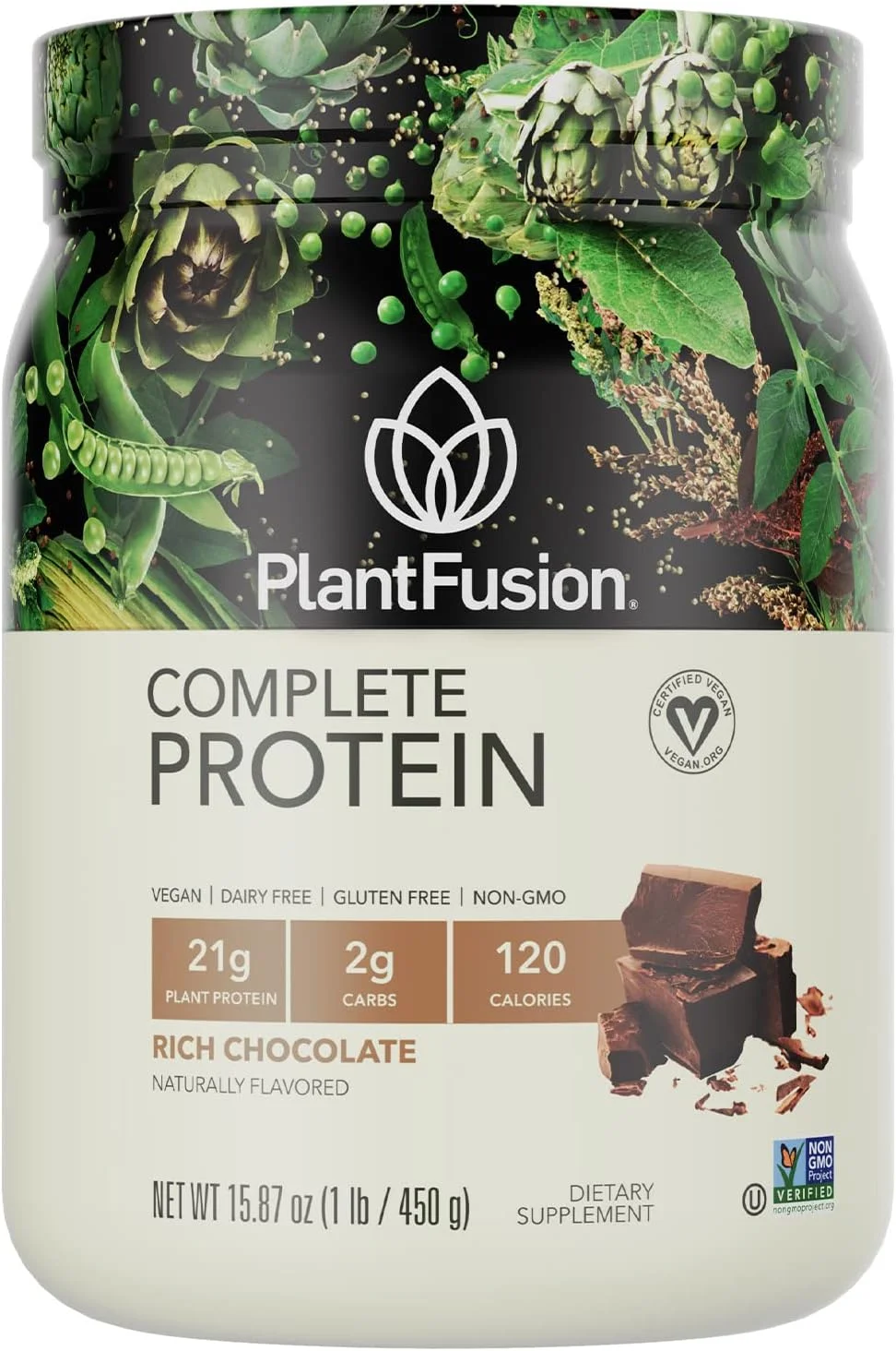 پودر پروتئین شکلاتی گیاهی PlantFusion، بدون گلوتن، وگان، غیر GMO (453 گرم)