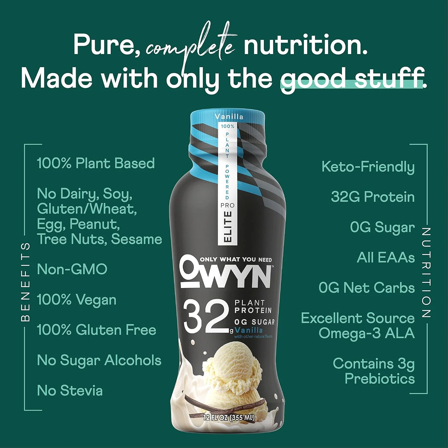 نوشیدنی پروتئینی وگان OWYN Only What You Need Pro Elite، طعم وانیل، بسته 12 عددی، 32 گرم پروتئین، آمینو اسیدها، پریبیوتیکها، امگا 3، مناسب تمرین و ریکاوری، 0 گرم کربوهیدرات خالص، بدون شکر، کتو نوشیدنی پروتئینی وگان OWYN Only What You Need Pro Elite، طعم وانیل، بسته 12 عددی، 32 گرم پروتئین، آمینو اسیدها، پریبیوتیکها، امگا 3، مناسب تمرین و ریکاوری، 0 گرم کربوهیدرات خالص، بدون شکر، کتو