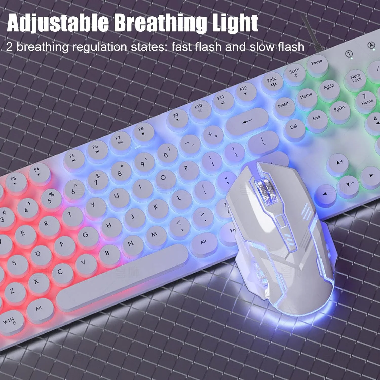ست کیبورد و ماوس گیمینگ سیم دار، 104 کلید RGB با نور پس زمینه، کیبورد مکانیکی و ماوس گیمینگ 3600 DPI، برای گیمرهای PC (سفید) ست کیبورد و ماوس گیمینگ سیم دار، 104 کلید RGB با نور پس زمینه، کیبورد مکانیکی و ماوس گیمینگ 3600 DPI، برای گیمرهای PC (سفید)