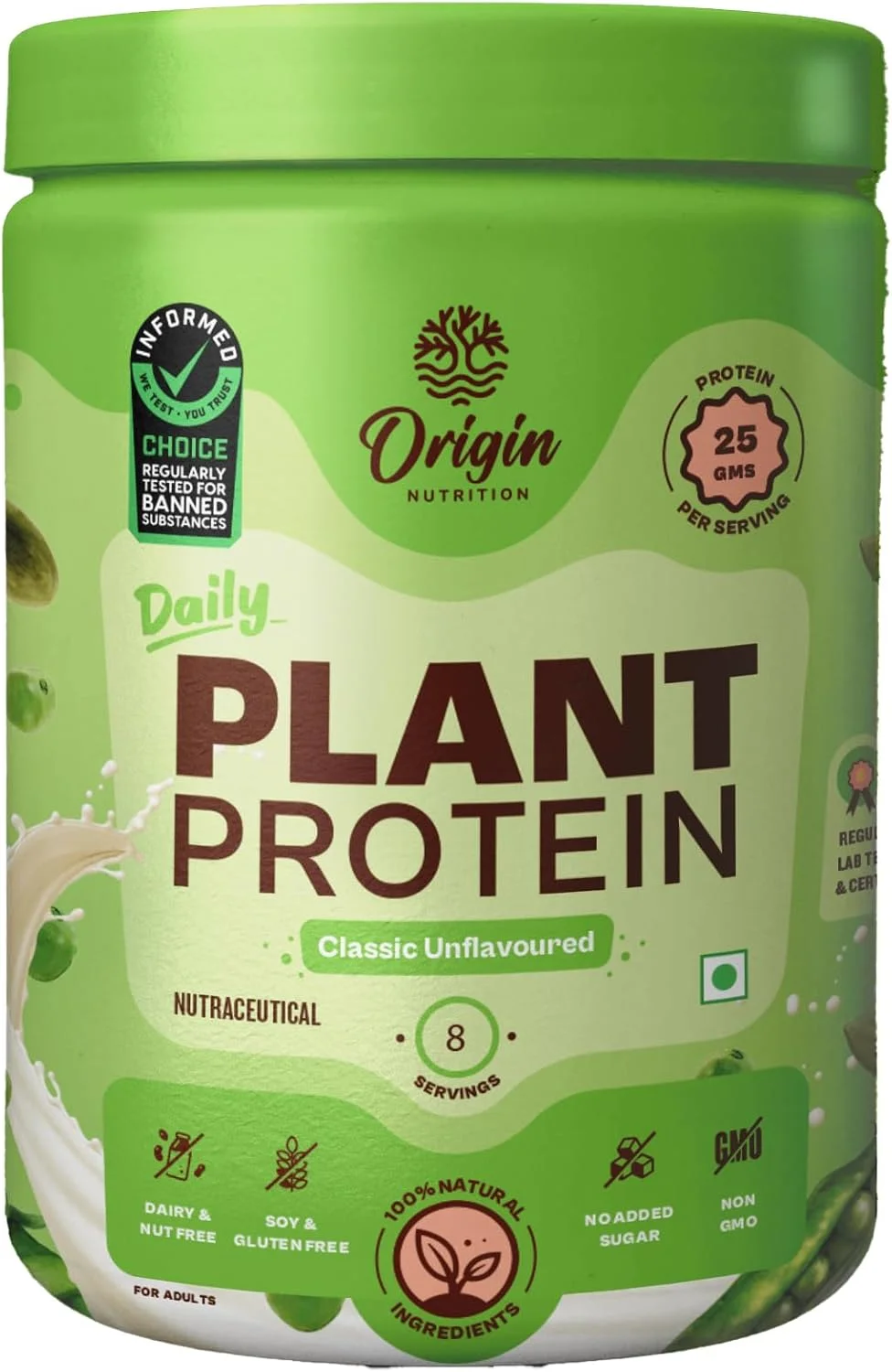 پودر پروتئین گیاهی 100% طبیعی Origin Nutrition، دارای رتبه بهترین پروتئین وگان توسط تحقیقات علمی مستقل، هضم آسان، بدون طعم با 25 گرم پروتئین گیاهی، بدون شکر افزوده، 250 گرم