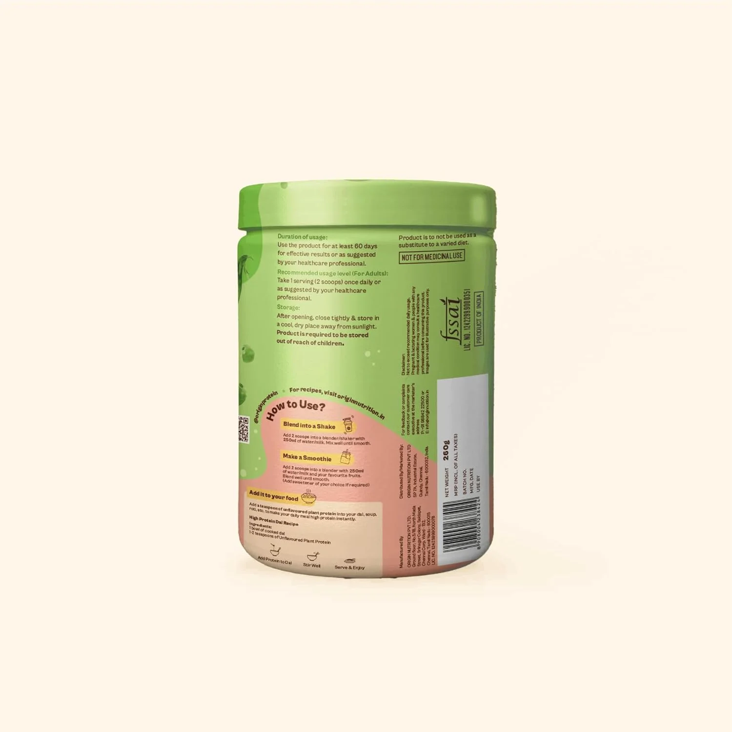 پودر پروتئین گیاهی 100% طبیعی Origin Nutrition، دارای رتبه بهترین پروتئین وگان توسط تحقیقات علمی مستقل، هضم آسان، بدون طعم با 25 گرم پروتئین گیاهی، بدون شکر افزوده، 250 گرم