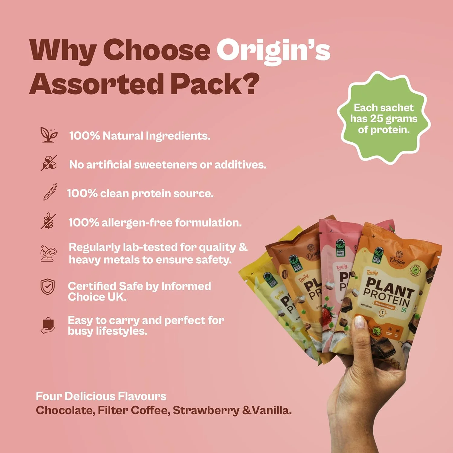 پروتئین گیاهی 100% طبیعی و خالص Origin Nutrition، بسته متنوع (شکلاتی، توت فرنگی، وانیلی و قهوه فیلتر شده) پروتئین گیاهی 100% طبیعی و خالص Origin Nutrition، بسته متنوع (شکلاتی، توت فرنگی، وانیلی و قهوه فیلتر شده)