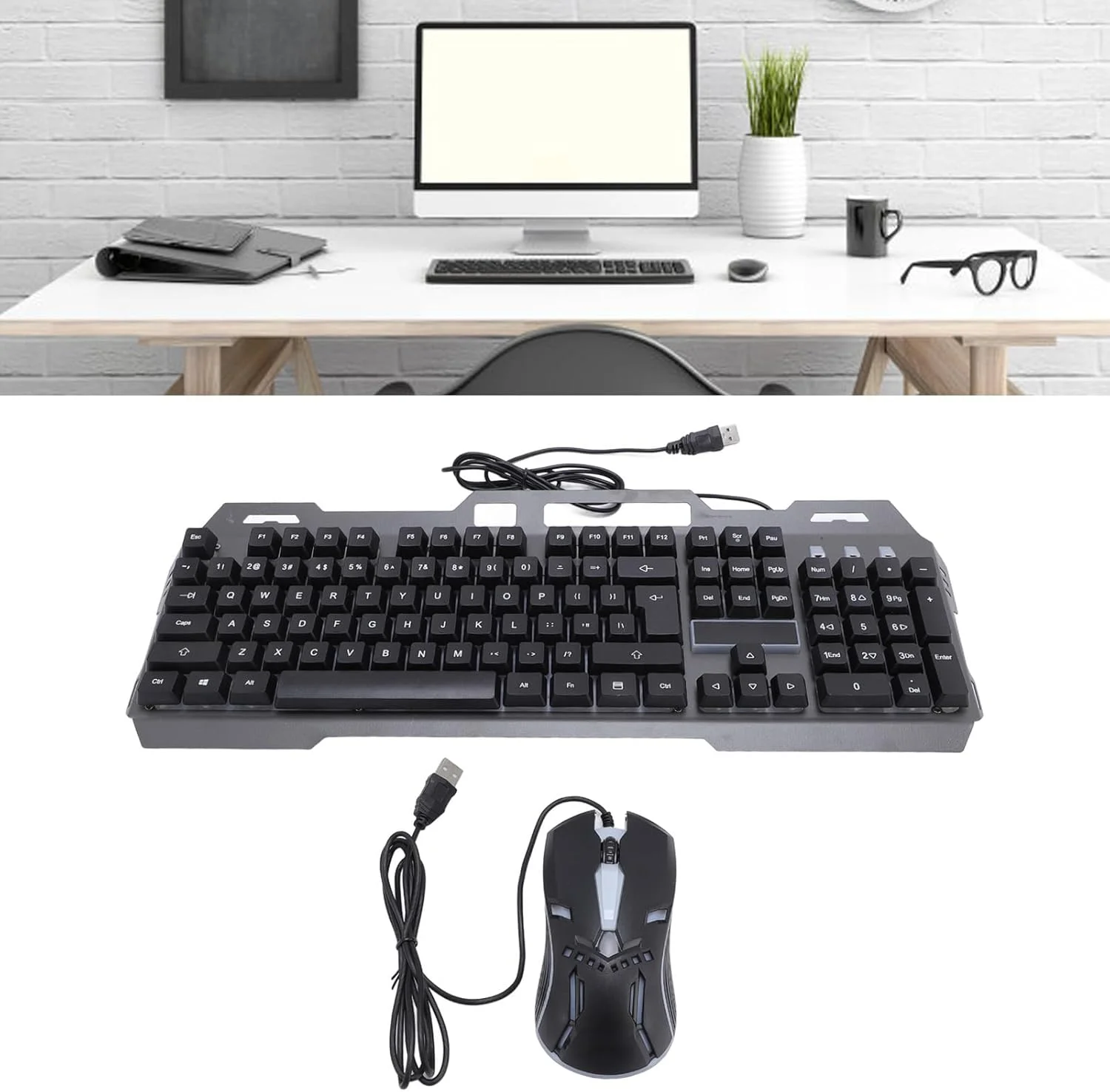 ست کیبورد و ماوس سیم دار، کیبورد گیمینگ ارگونومیک سایز کامل 104 کلید و ماوس با نور RGB، اتصال USB Plug and Play، سبک و باریک ست کیبورد و ماوس سیم دار، کیبورد گیمینگ ارگونومیک سایز کامل 104 کلید و ماوس با نور RGB، اتصال USB Plug and Play، سبک و باریک