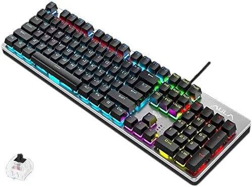 کیبورد مکانیکی Rheng، کیبورد و ماوس گیمینگ اداری کامپیوتر رومیزی لپ تاپ با نور پس زمینه RGB سطح پایه، کیبورد مشکی 104 کلید، محور کلید مشکی/قهوه ای/آبی/قرمز، رابط USB