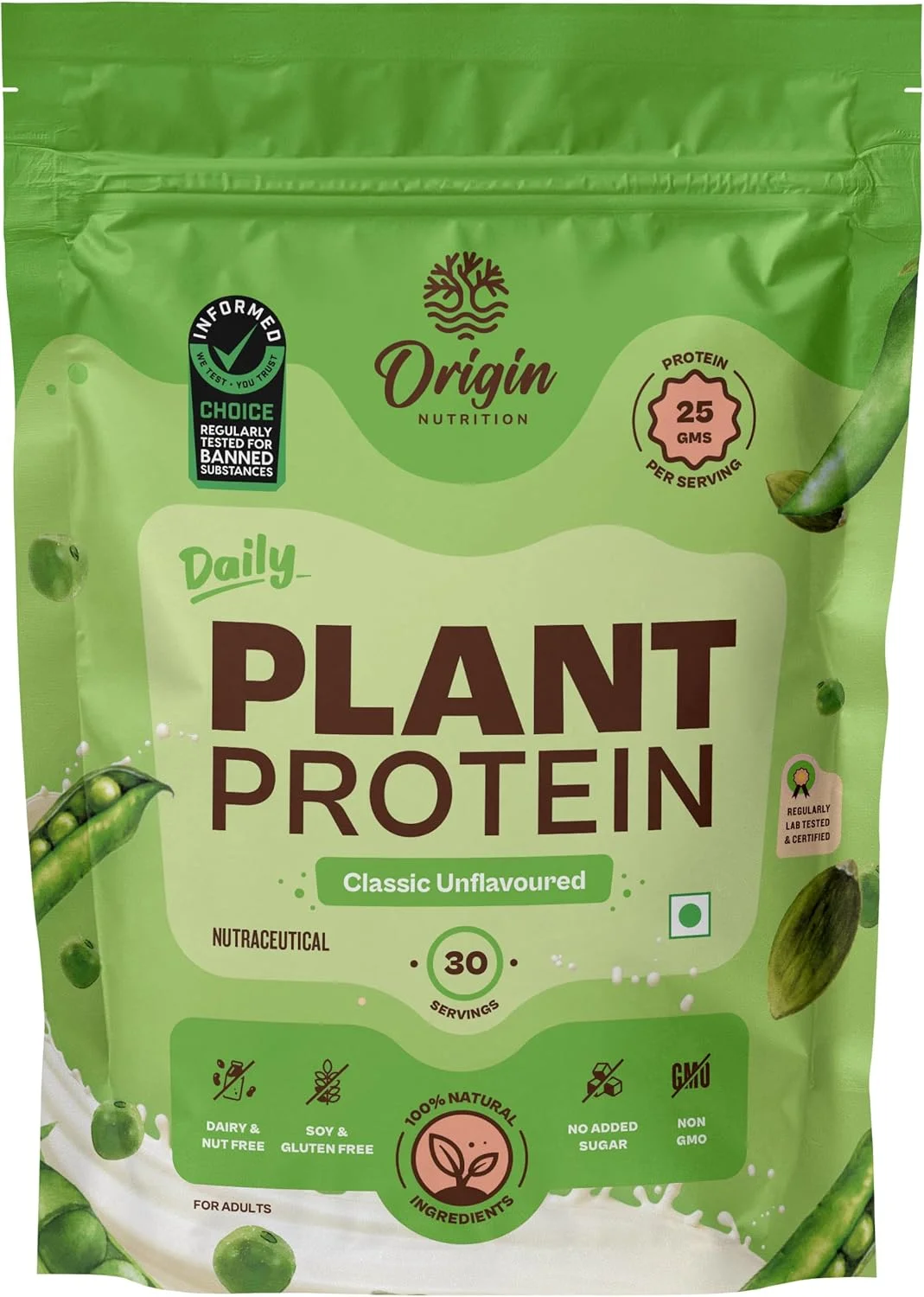 پودر پروتئین گیاهی 100% طبیعی Origin Nutrition، دارای رتبه بهترین پروتئین وگان توسط تحقیقات علمی مستقل، پروتئین نخود فرنگی ایزوله اروپایی و پروتئین دانه کدو تنبل، هضم آسان بدون طعم