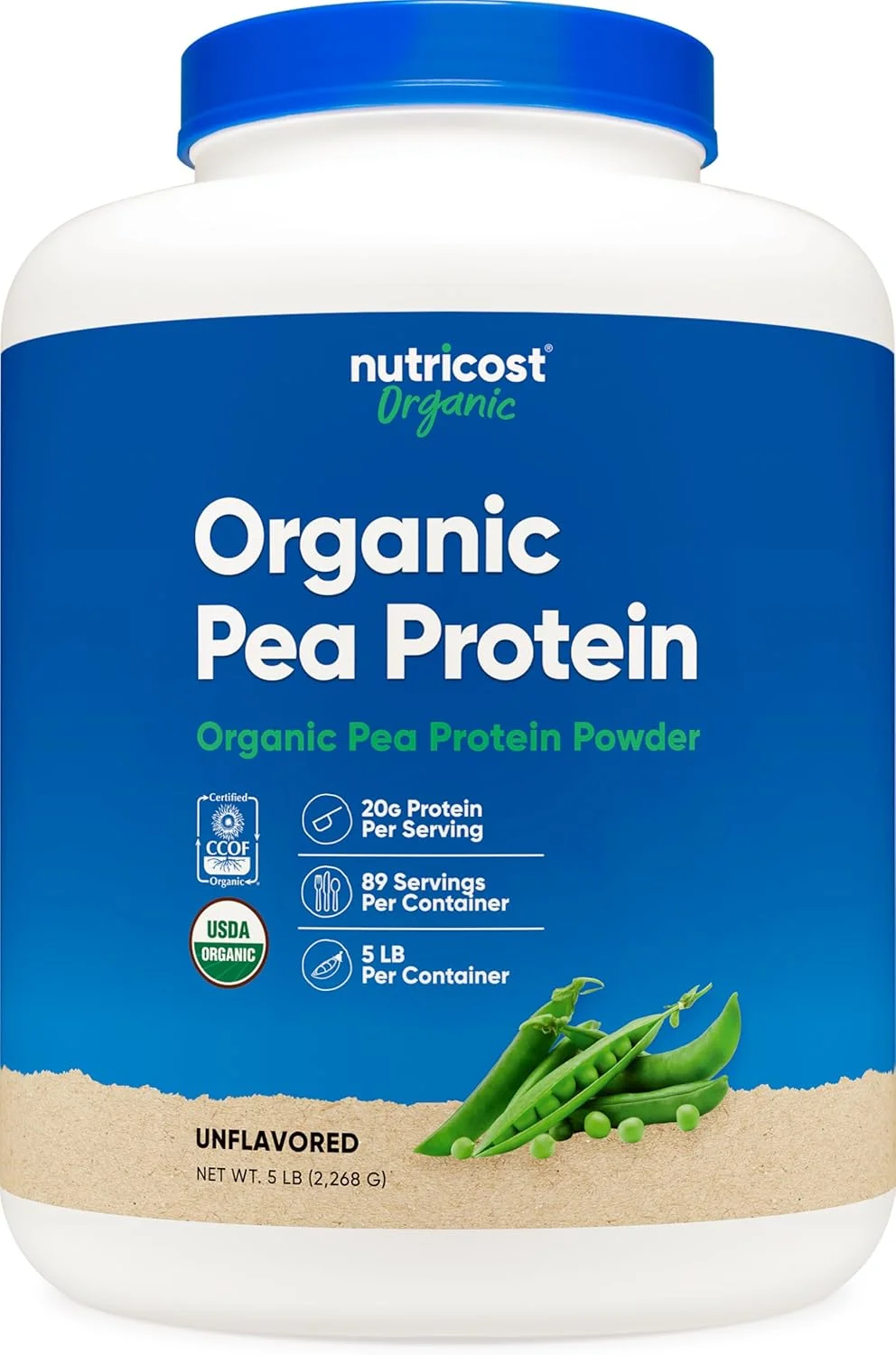 پودر پروتئین نخود فرنگی ایزوله ارگانیک Nutricost (2.26 کیلوگرم) - بدون طعم، دارای گواهی USDA ارگانیک، پروتئین گیاهی، مناسب برای گیاهخواران، بدون گلوتن، غیر GMO