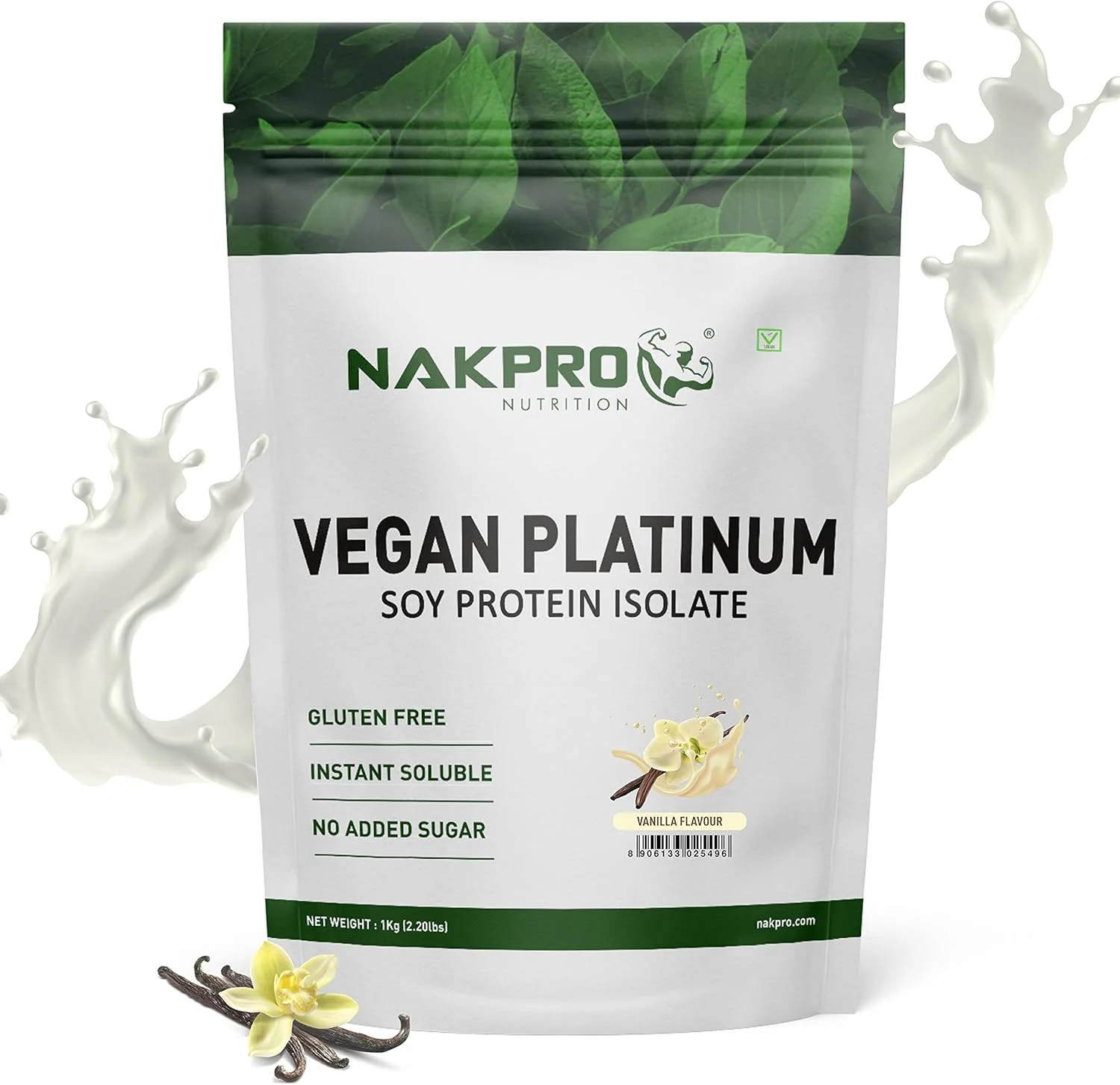 پروتئین سویا ایزوله 100% NAKPRO، وانیلی - 1 کیلوگرم | 25.3 گرم پروتئین، 4.6 گرم BCAA | پودر پروتئین گیاهی وگان طبیعی | هضم آسان | تمام اسیدهای آمینه ضروری برای افزایش و ریکاوری عضلات