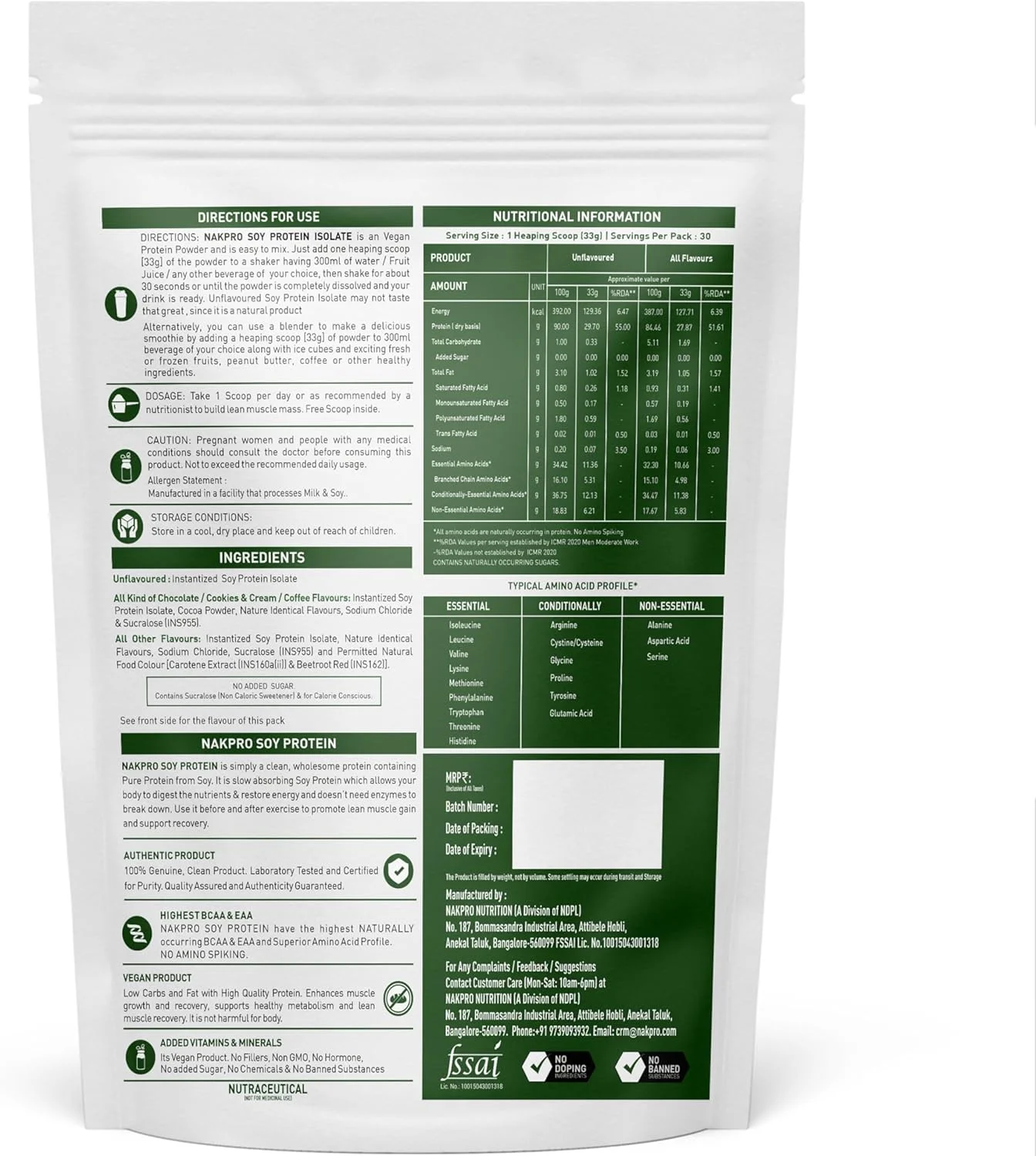 پروتئین سویا ایزوله 100% NAKPRO، وانیلی - 1 کیلوگرم | 25.3 گرم پروتئین، 4.6 گرم BCAA | پودر پروتئین گیاهی وگان طبیعی | هضم آسان | تمام اسیدهای آمینه ضروری برای افزایش و ریکاوری عضلات