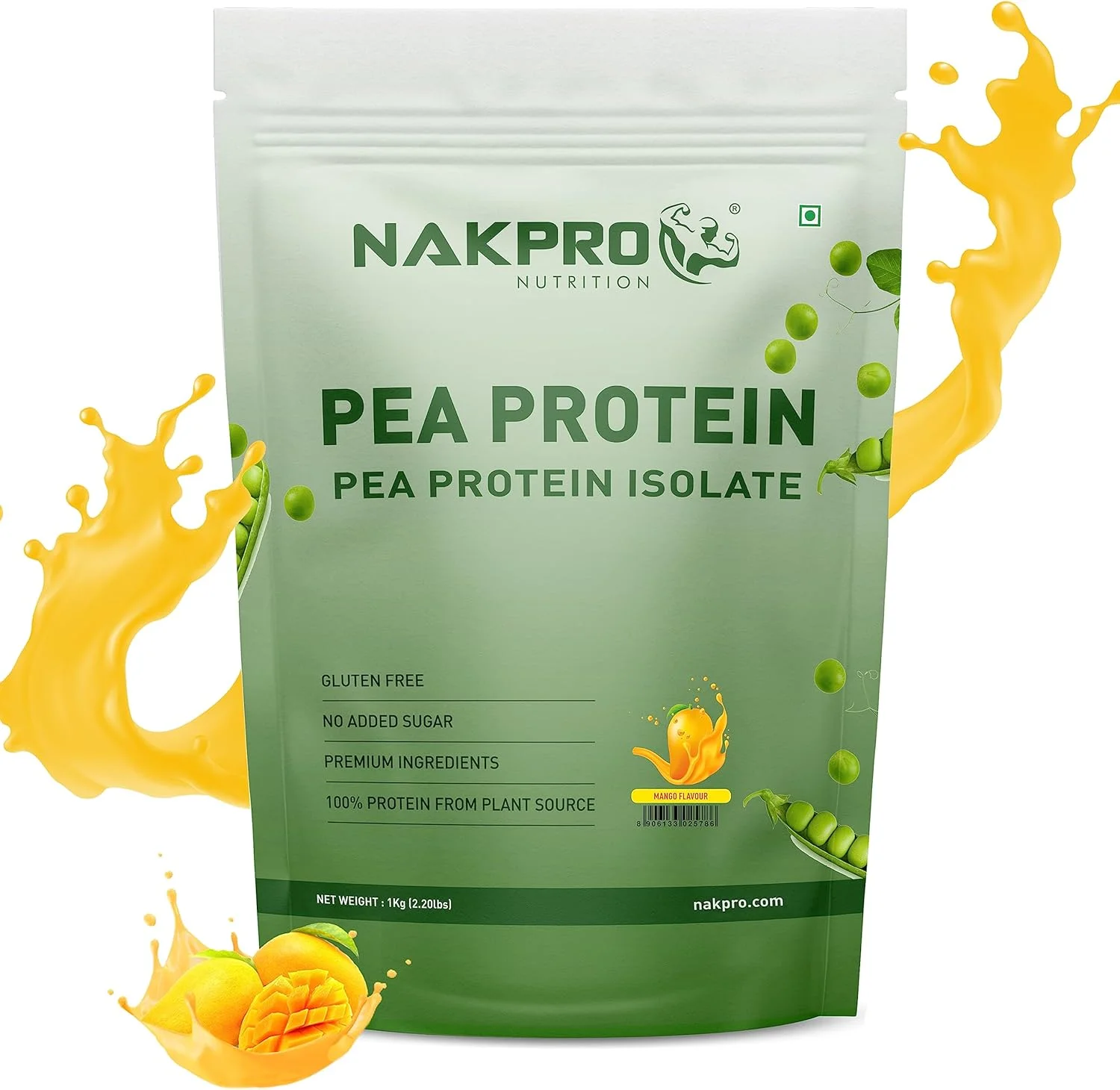 پروتئین نخود فرنگی ایزوله 100% NAKPRO، انبه - 1 کیلوگرم | 26 گرم پروتئین، 4.9 گرم BCAA | پودر پروتئین گیاهی وگان طبیعی | هضم آسان | تمام اسیدهای آمینه ضروری برای افزایش و ریکاوری عضلات