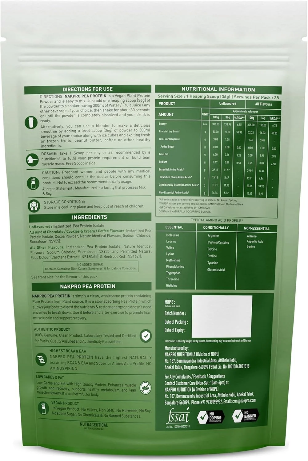 پروتئین نخود فرنگی ایزوله 100% NAKPRO، بدون طعم - 1 کیلوگرم | 28.8 گرم پروتئین، 5.5 گرم BCAA | پودر پروتئین گیاهی وگان طبیعی | هضم آسان | تمام اسیدهای آمینه ضروری برای افزایش و ریکاوری عضلات
