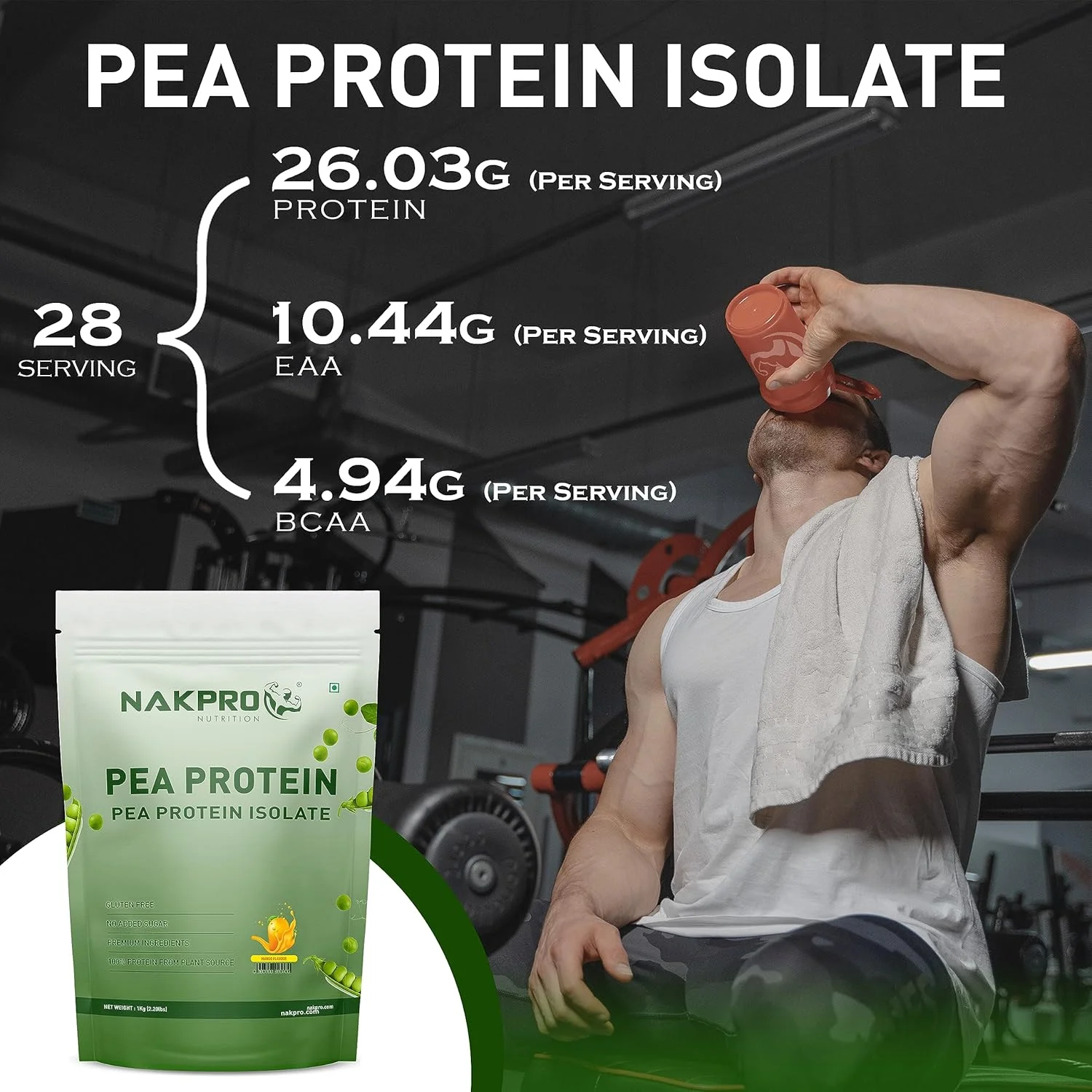 پروتئین نخود فرنگی ایزوله 100% NAKPRO، انبه - 1 کیلوگرم | 26 گرم پروتئین، 4.9 گرم BCAA | پودر پروتئین گیاهی وگان طبیعی | هضم آسان | تمام اسیدهای آمینه ضروری برای افزایش و ریکاوری عضلات پروتئین نخود فرنگی ایزوله 100% NAKPRO، انبه - 1 کیلوگرم | 26 گرم پروتئین، 4.9 گرم BCAA | پودر پروتئین گیاهی وگان طبیعی | هضم آسان | تمام اسیدهای آمینه ضروری برای افزایش و ریکاوری عضلات