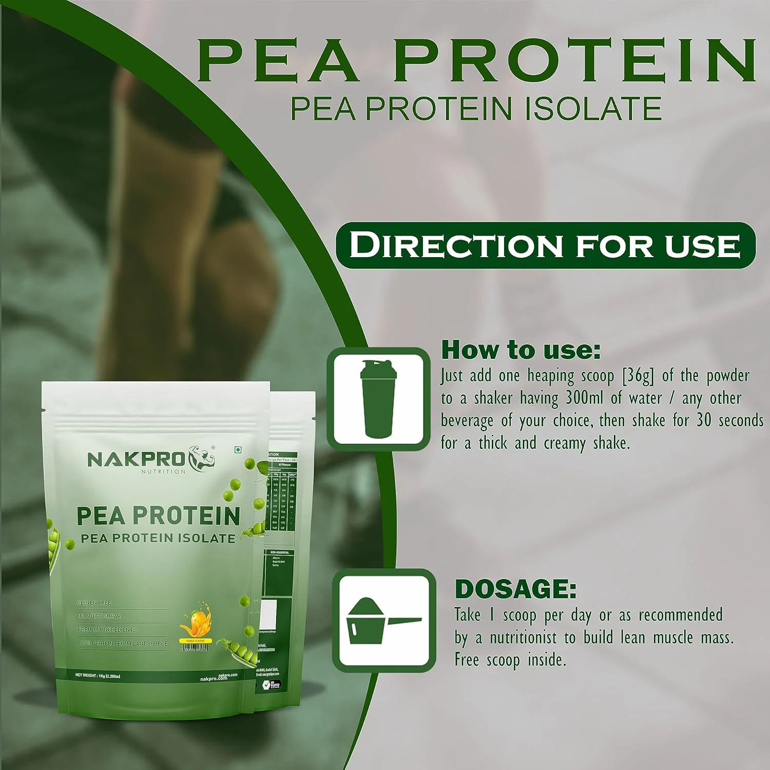پروتئین نخود فرنگی ایزوله 100% NAKPRO، انبه - 1 کیلوگرم | 26 گرم پروتئین، 4.9 گرم BCAA | پودر پروتئین گیاهی وگان طبیعی | هضم آسان | تمام اسیدهای آمینه ضروری برای افزایش و ریکاوری عضلات پروتئین نخود فرنگی ایزوله 100% NAKPRO، انبه - 1 کیلوگرم | 26 گرم پروتئین، 4.9 گرم BCAA | پودر پروتئین گیاهی وگان طبیعی | هضم آسان | تمام اسیدهای آمینه ضروری برای افزایش و ریکاوری عضلات