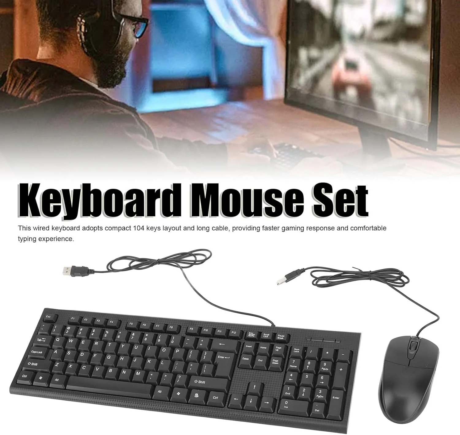 ست کیبورد و ماوس ciciglow، 104 کلید، اتصال سیمی USB، ست کیبورد و ماوس، ست کیبورد و ماوس ضد لغزش و ضد آب برای بازی و کار در اداره