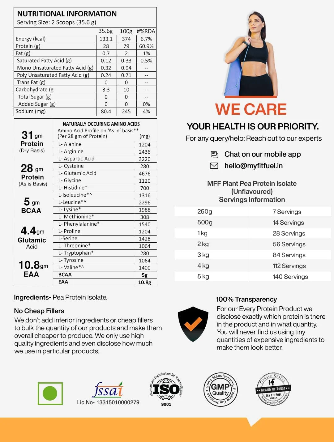 پروتئین نخود فرنگی ایزوله گیاهی مای فیت فیول (28 گرم پروتئین، 5 گرم BCAA، 10.8 گرم EAA) | هضم آسان | پودر پروتئین گیاهی وگان [1 کیلوگرم، 28 سروینگ، (بدون طعم)]
