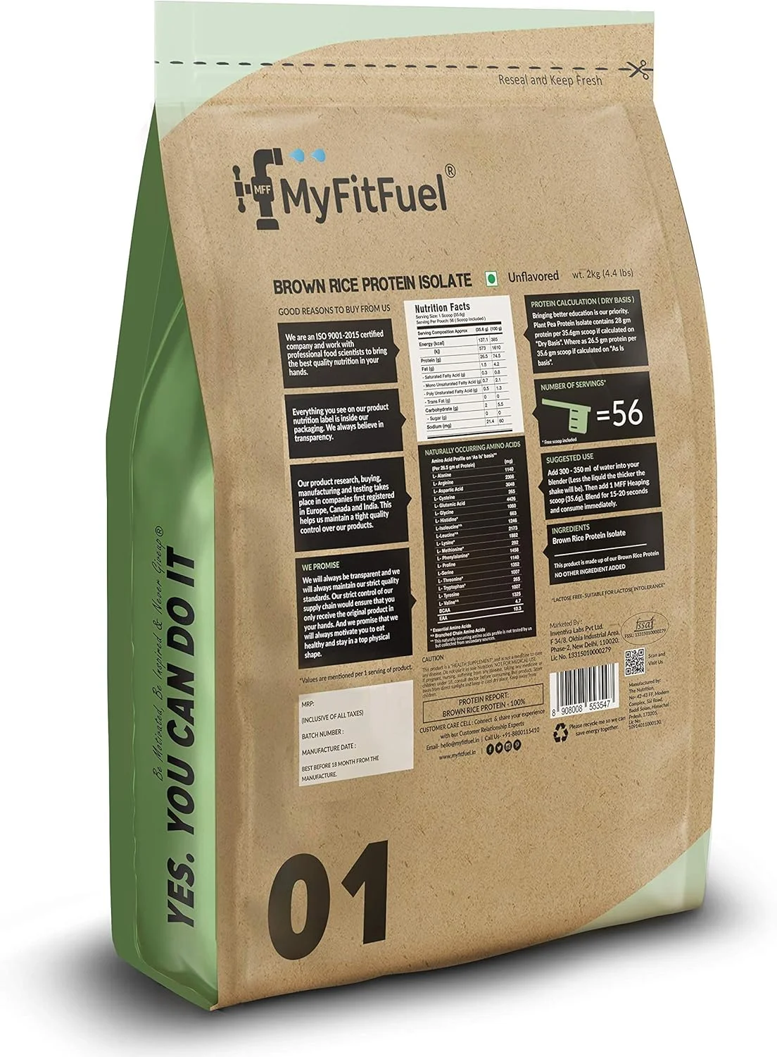 پروتئین گیاهی برنج قهوه ای و سبزیجات وگان MyFitFuel، 1 کیلوگرم (بدون طعم)