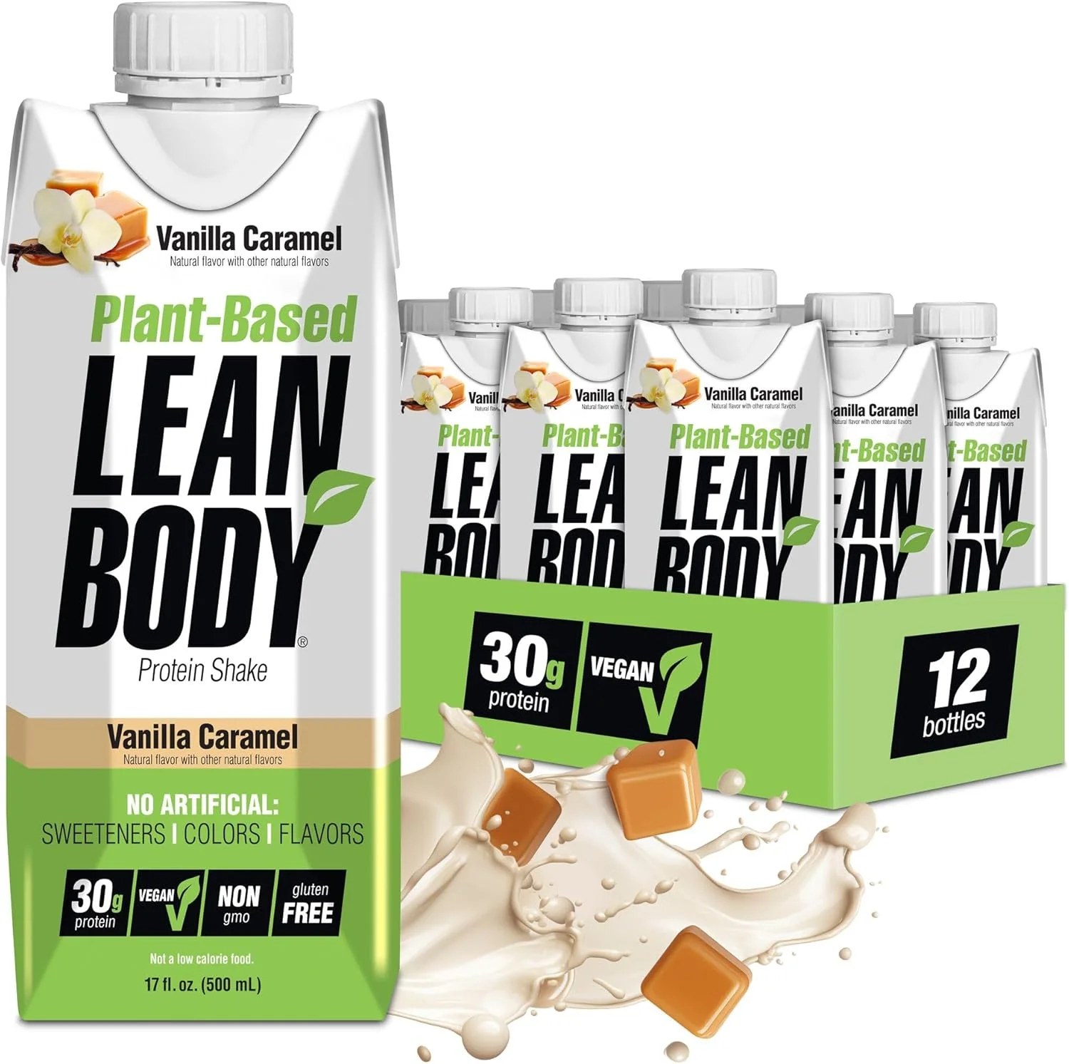 نوشیدنی پروتئینی گیاهی وگان با طعم وانیل کارامل Labrada Lean Body، حاوی 30 گرم پروتئین، بدون طعم دهنده، شیرین کننده یا رنگ مصنوعی، غیر تراریخته، بدون گلوتن، مخلوط نخود و برنج (بسته 12 عددی)