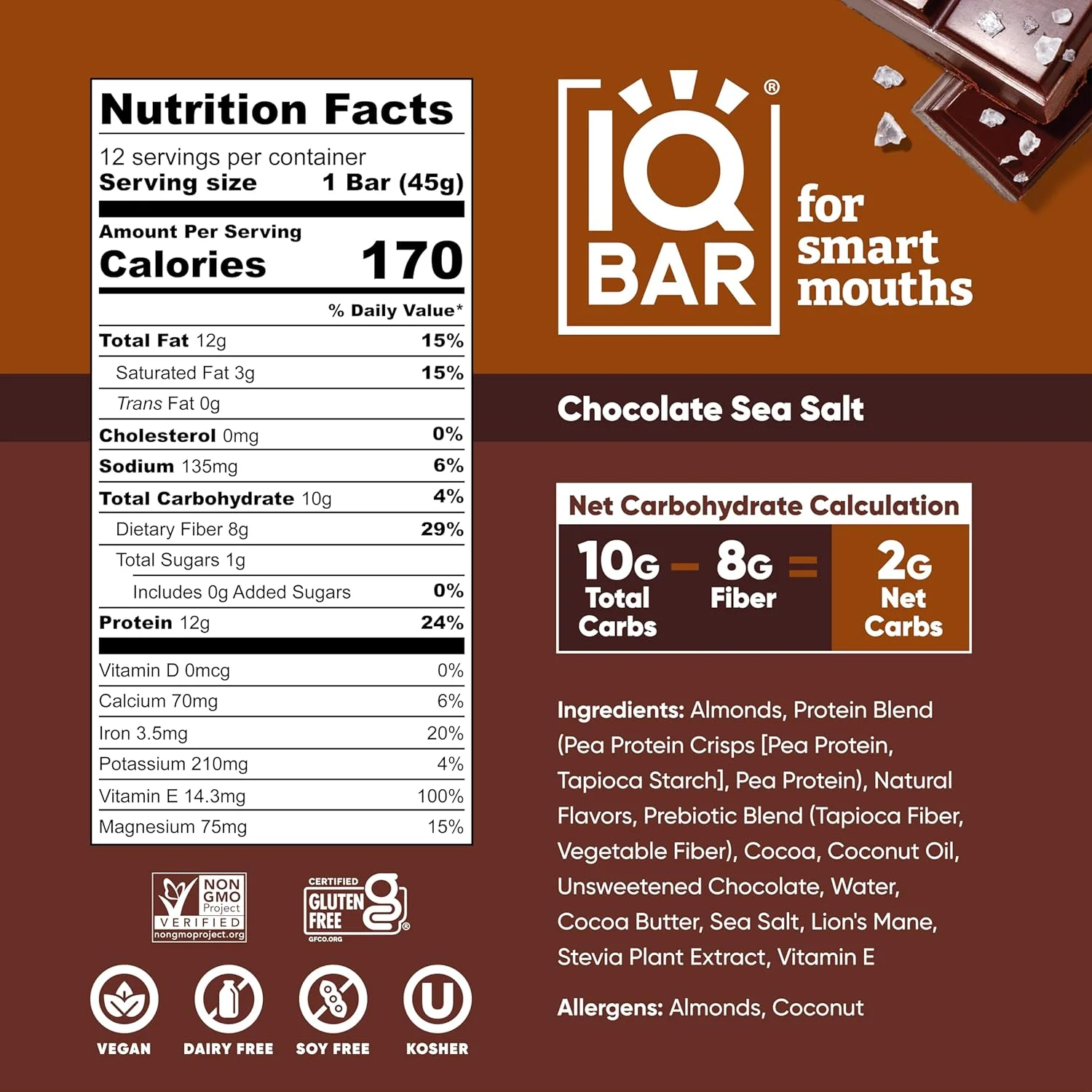 پروتئین گیاهی مغز و بدن IQ BAR - شکلات دریایی نمکی - 24 عدد، کم کربوهیدرات، فیبر بالا، بدون گلوتن، اسنک های وگان - انرژی کتو کم قند پروتئین گیاهی مغز و بدن IQ BAR - شکلات دریایی نمکی - 24 عدد، کم کربوهیدرات، فیبر بالا، بدون گلوتن، اسنک های وگان - انرژی کتو کم قند