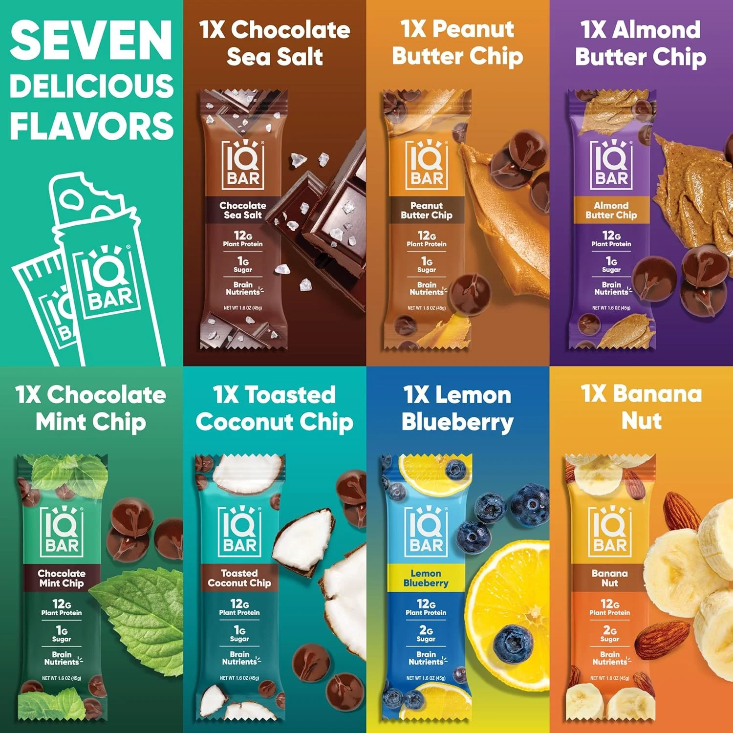 پروتئین گیاهی مغز و بدن IQ BAR - بسته نمونه 7 عددی - کم کربوهیدرات، فیبر بالا، بدون گلوتن، اسنک های وگان سالم - انرژی کتو کم شکر پروتئین گیاهی مغز و بدن IQ BAR - بسته نمونه 7 عددی - کم کربوهیدرات، فیبر بالا، بدون گلوتن، اسنک های وگان سالم - انرژی کتو کم شکر