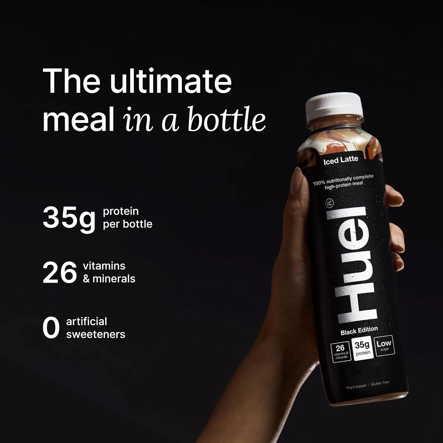 نوشیدنی آماده مصرف Huel Black Edition | 35 گرم پروتئین گیاهی | تغذیه کامل | فراتر از جایگزین غذا | بدون گلوتن | 8 بطری 500 میلی لیتری (8x500ml, Iced Latte)