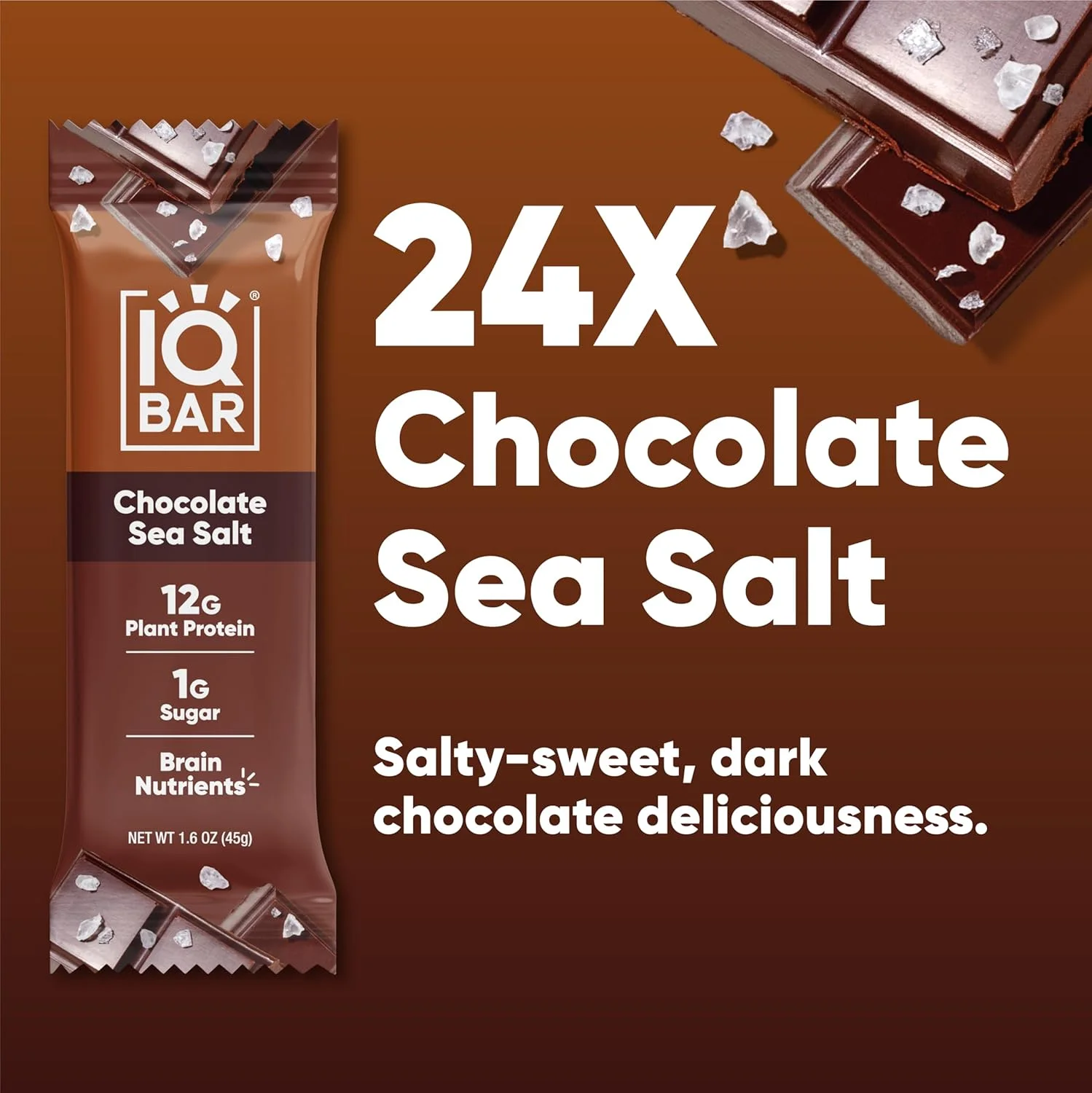 پروتئین گیاهی مغز و بدن IQ BAR - شکلات دریایی نمکی - 24 عدد، کم کربوهیدرات، فیبر بالا، بدون گلوتن، اسنک های وگان - انرژی کتو کم قند پروتئین گیاهی مغز و بدن IQ BAR - شکلات دریایی نمکی - 24 عدد، کم کربوهیدرات، فیبر بالا، بدون گلوتن، اسنک های وگان - انرژی کتو کم قند