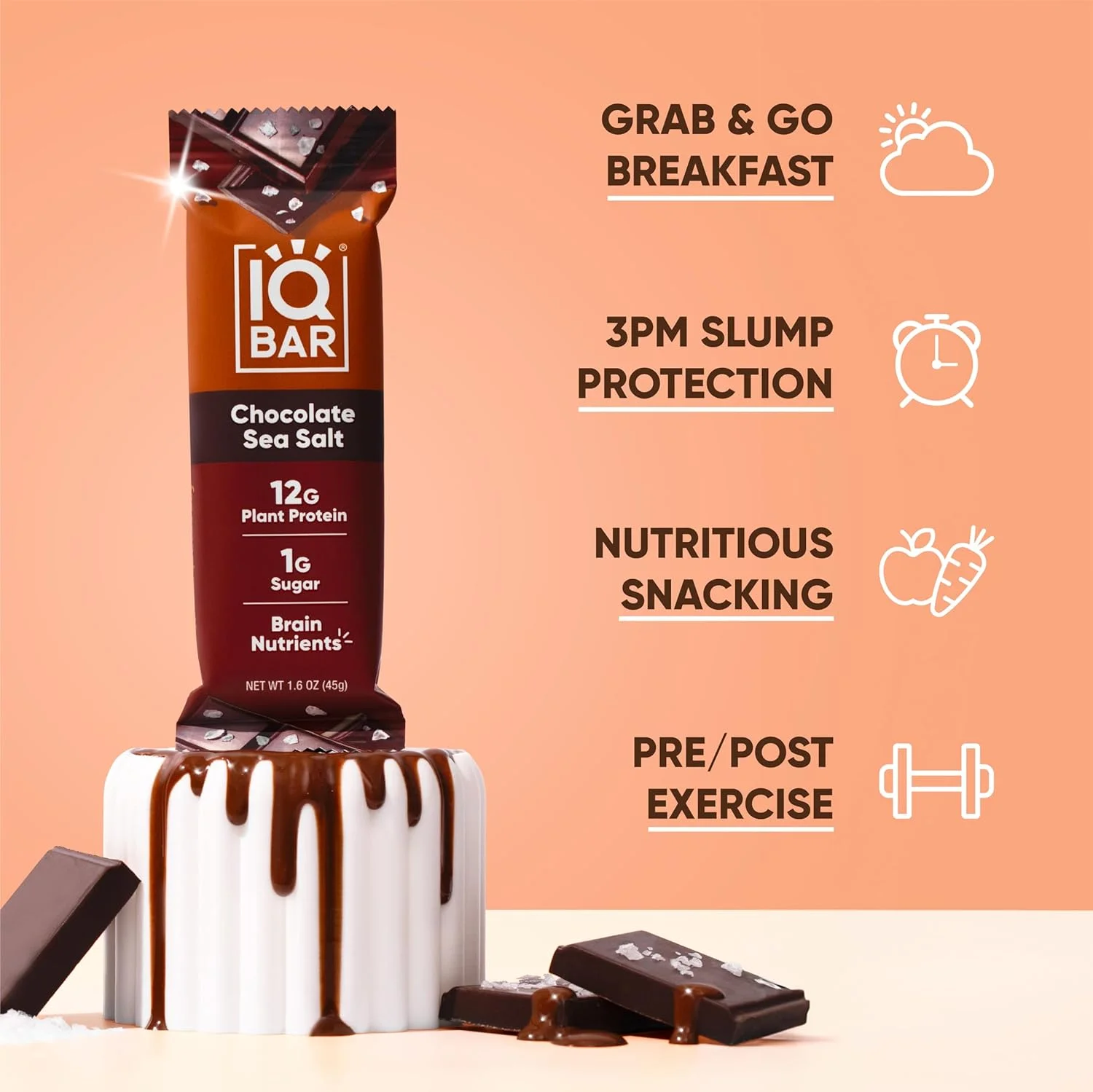پروتئین گیاهی مغز و بدن IQ BAR - شکلات دریایی نمکی - 24 عدد، کم کربوهیدرات، فیبر بالا، بدون گلوتن، اسنک های وگان - انرژی کتو کم قند پروتئین گیاهی مغز و بدن IQ BAR - شکلات دریایی نمکی - 24 عدد، کم کربوهیدرات، فیبر بالا، بدون گلوتن، اسنک های وگان - انرژی کتو کم قند