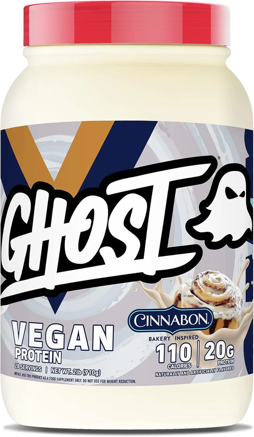 پودر پروتئین وگان GHOST، سینابون - 2 پوند، 20 گرم پروتئین - پروتئین نخود و کدو تنبل ارگانیک گیاهی - شیک ها، اسموتی ها و پخت و پز بعد از تمرین و تغذیه - بدون سویا و گلوتن