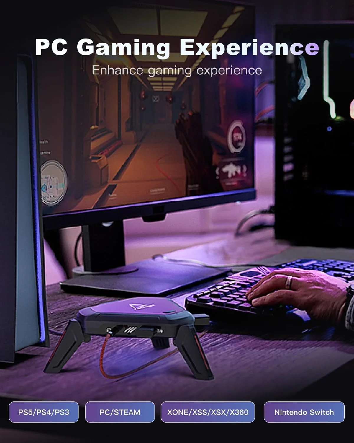 آداپتور کیبورد و ماوس گیمینگ AIMZENIX Monster برای PS5، PS4، PC، Xbox Series X/S، Xbox One، Nintendo Switch، کنسول شبیه ساز از تنظیمات لحظه ای APP و Aim Assist پشتیبانی می کند 【آخرین نسخه: 782412】