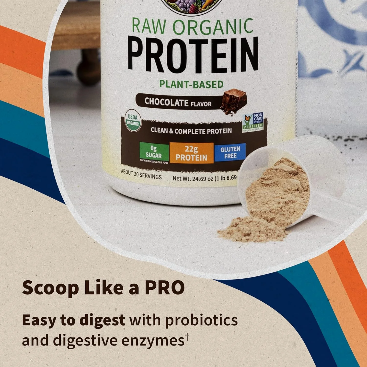 پروتئین گیاهی ارگانیک خام Garden of Life، شکلاتی - 660 گرم