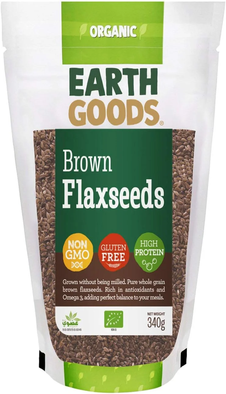 تخم کتان قهوه ای ارگانیک Earth Goods، غیر تراریخته، بدون گلوتن، پروتئین بالا 340 گرم