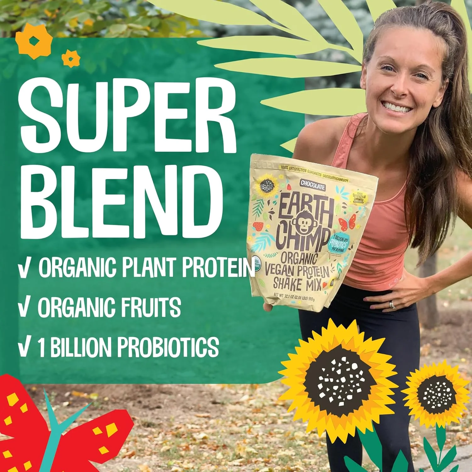 پودر پروتئین وگان ارگانیک EarthChimp - حاوی پروبیوتیک - غیر GMO، بدون لبنیات، بدون آب پنیر، پودر پروتئین گیاهی برای زنان و مردان، بدون گلوتن - 26 سروینگ 32 اونس (شکلاتی) پودر پروتئین وگان ارگانیک EarthChimp - حاوی پروبیوتیک - غیر GMO، بدون لبنیات، بدون آب پنیر، پودر پروتئین گیاهی برای زنان و مردان، بدون گلوتن - 26 سروینگ 32 اونس (شکلاتی)