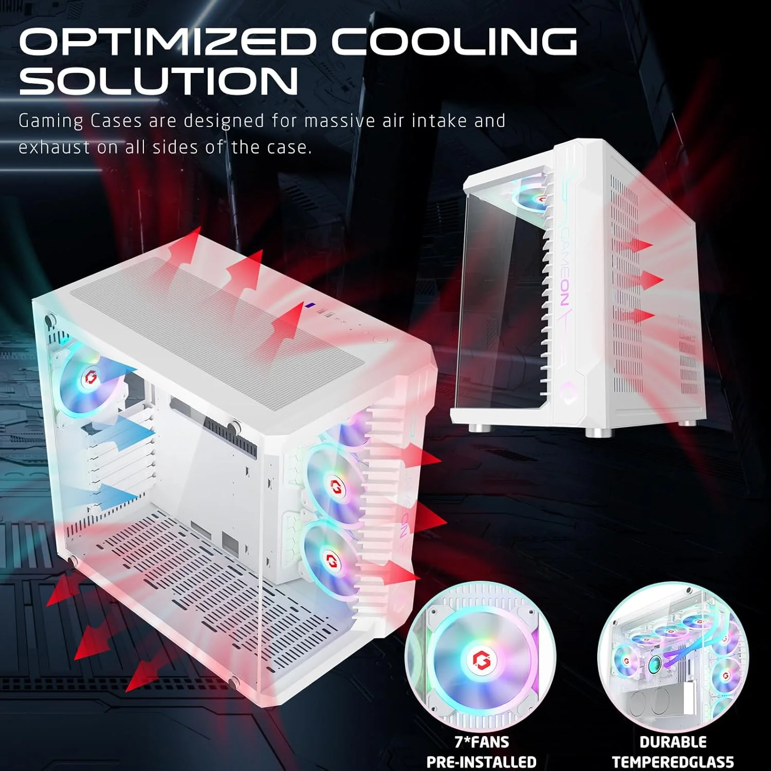 کیس گیمینگ مید تاور GAMEON Emperor Arctic III Series، نورپردازی 120 میلی متری ARGB+PWM، شیشه حرارت دیده، فن های خنک کننده RGB از پیش نصب شده، فیلترهای گرد و غبار، سازگاری گسترده با مادربرد، سفید کیس گیمینگ مید تاور GAMEON Emperor Arctic III Series، نورپردازی 120 میلی متری ARGB+PWM، شیشه حرارت دیده، فن های خنک کننده RGB از پیش نصب شده، فیلترهای گرد و غبار، سازگاری گسترده با مادربرد، سفید
